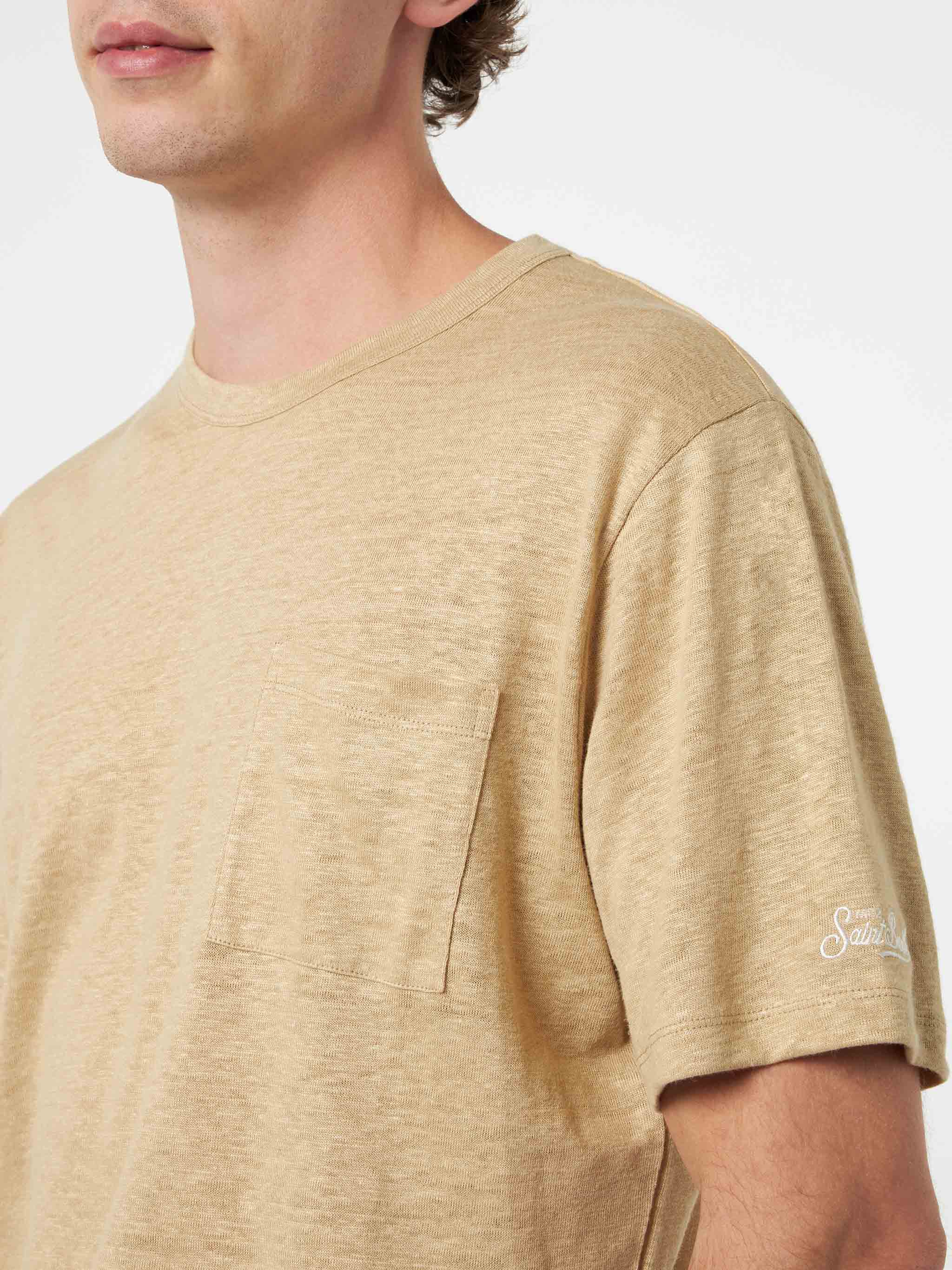 mc2-saint-barth-ecstasea-t-shirt-uomo-lino-jersey-beige-con-taschino image 3