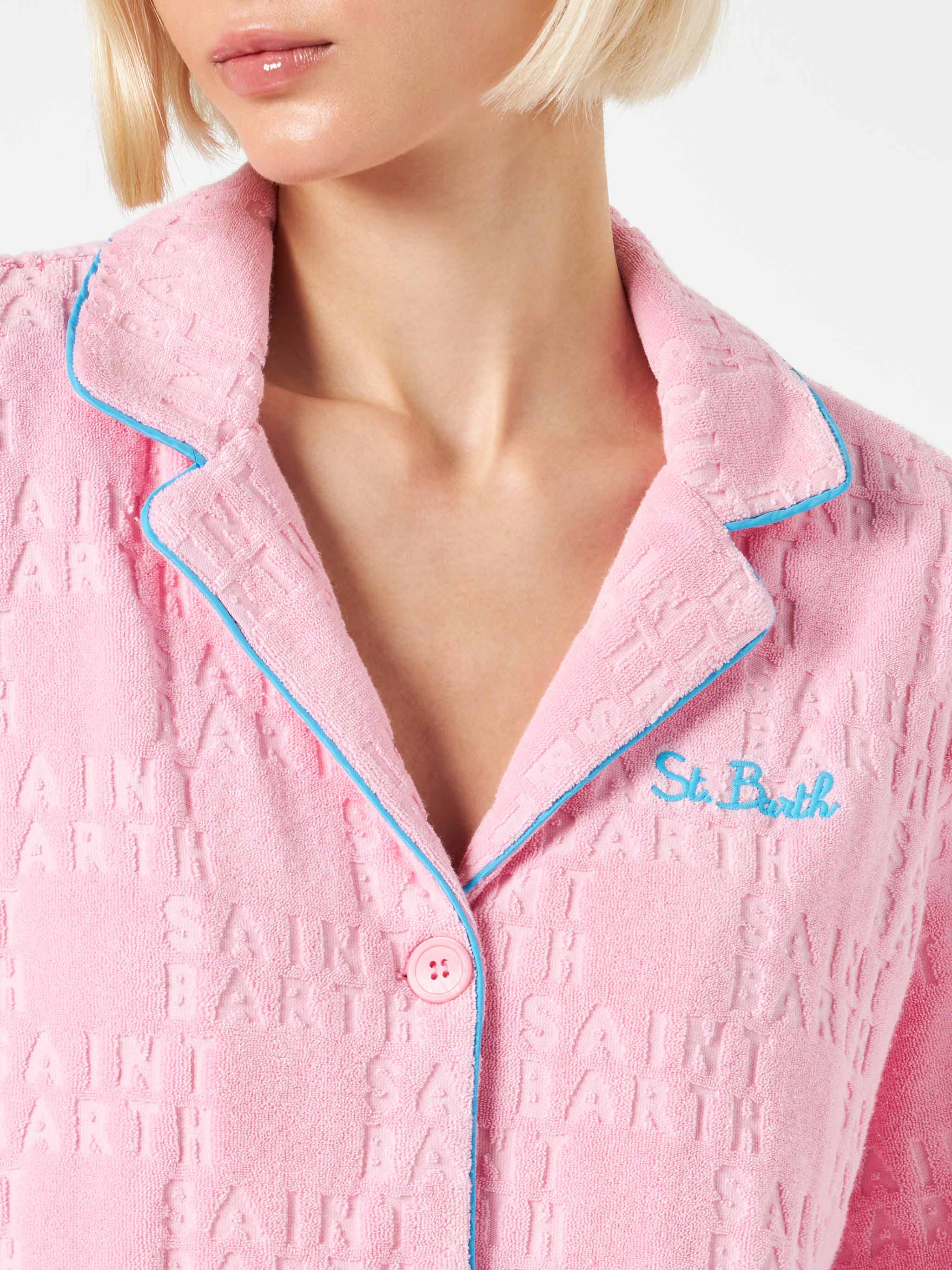 mc2-saint-barth-camicia-whale-donna-spugna-rosa-con-piping-azzurro image 3