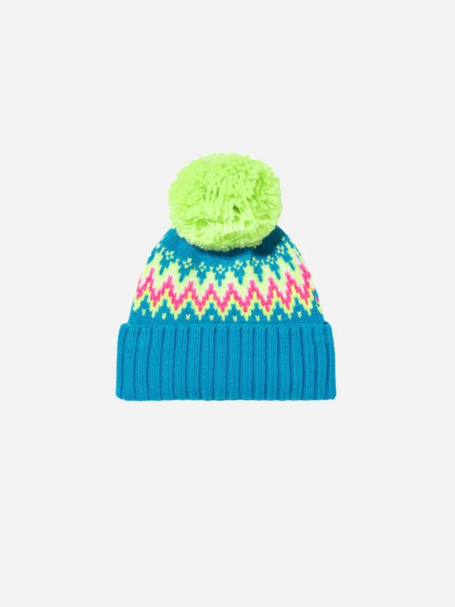 mc2-saint-barth-berretto-bambina-con-pompon-giallo-fluo-blu-elettrico-weng015 image 1