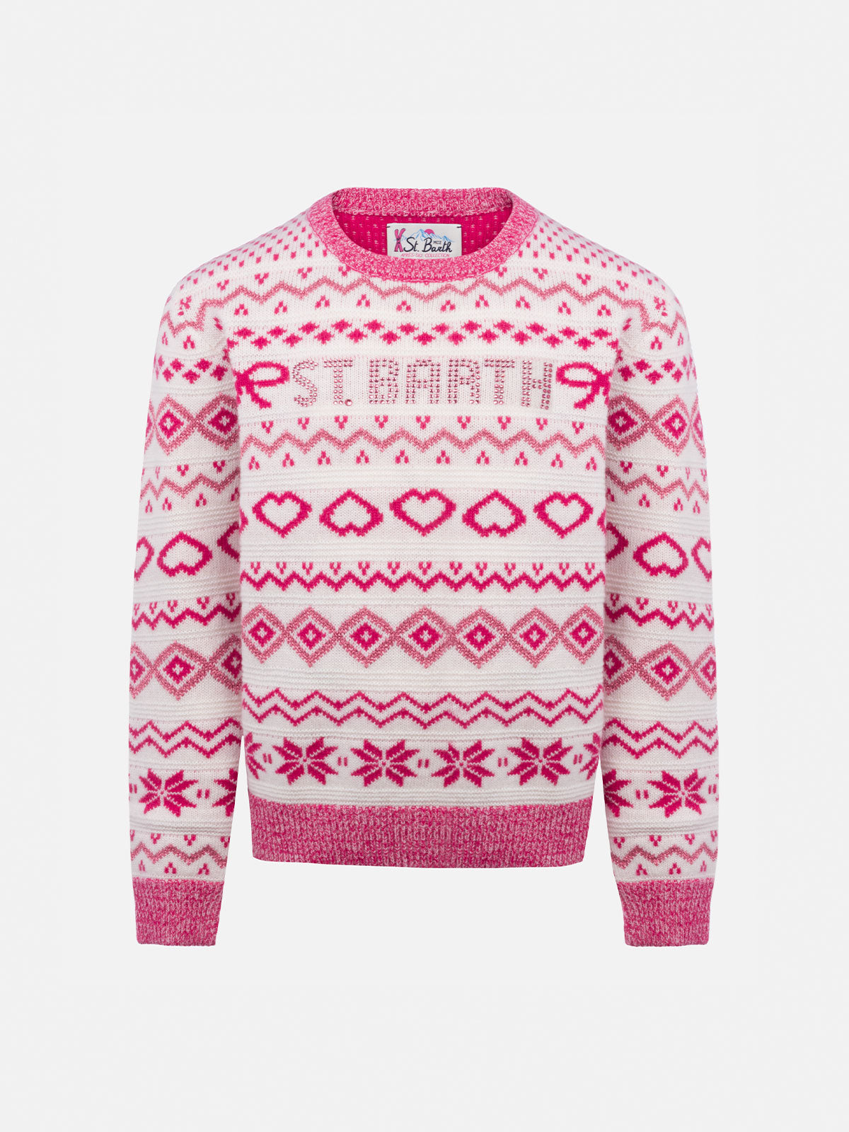 mc2-saint-barth-maglione-princess-girocollo-fair-isle-bambina-bianco-e-rosa-con- image 1