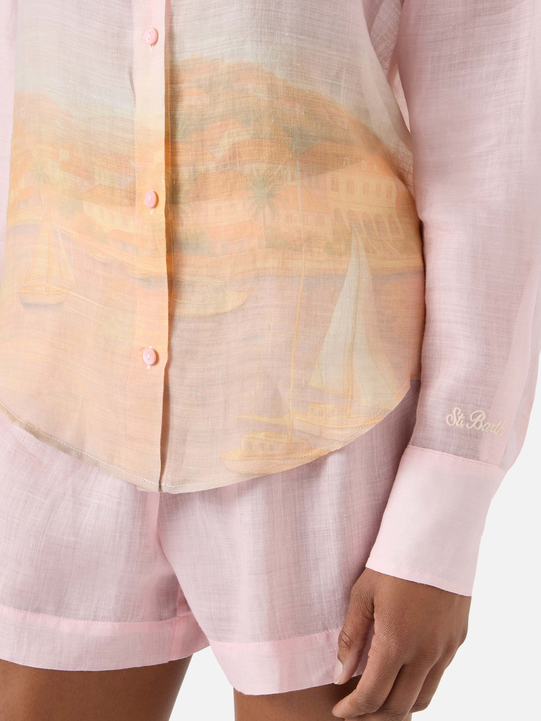 mc2-saint-barth-cristal-camicia-donna-in-ramie-stampa-sunset-rosa-fit-oversize image 3