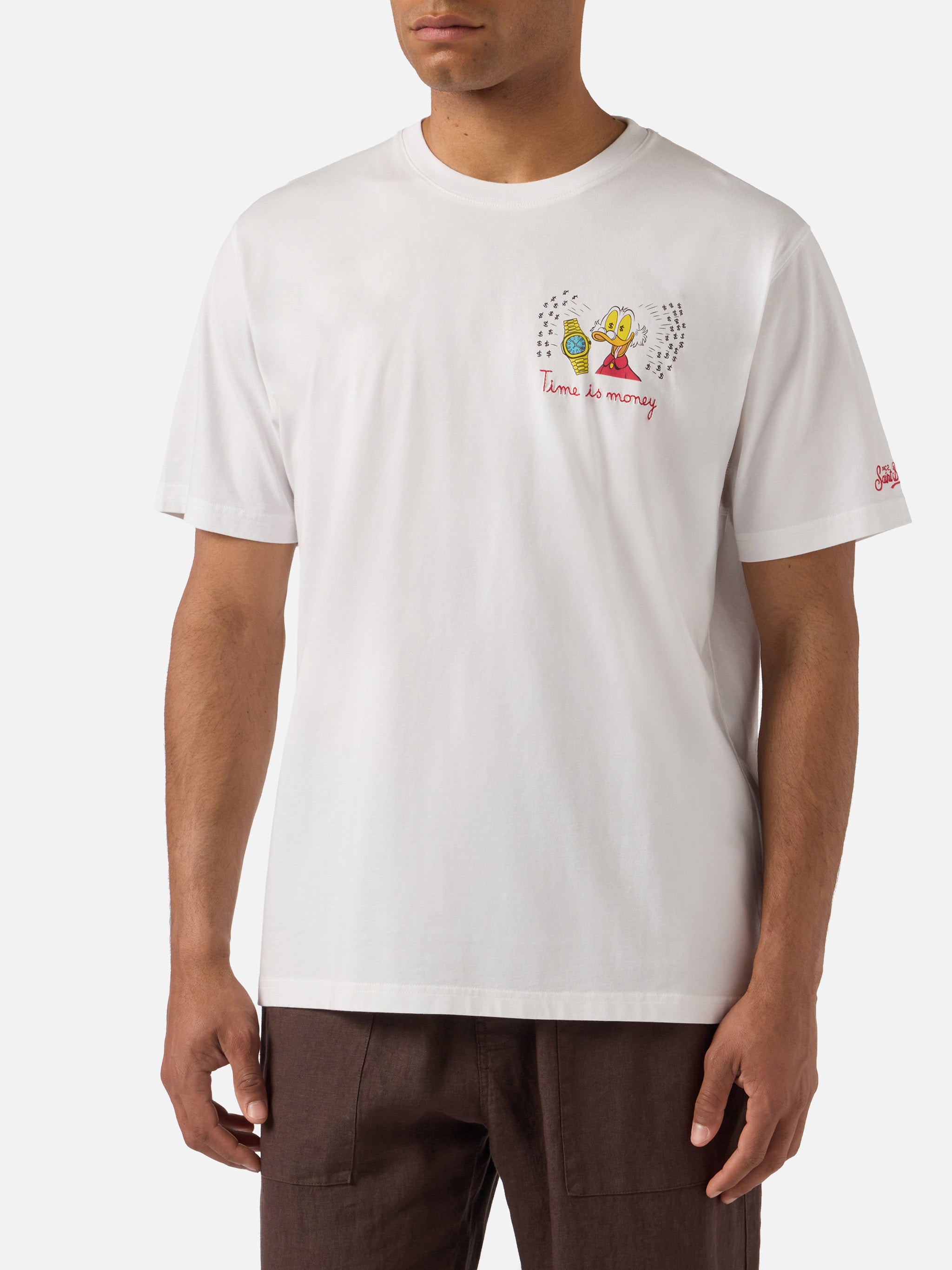 mc2-saint-barth-portofino-t-shirt-uomo-bianca-puro-cotone-ricamo-time-is-money-s image 3