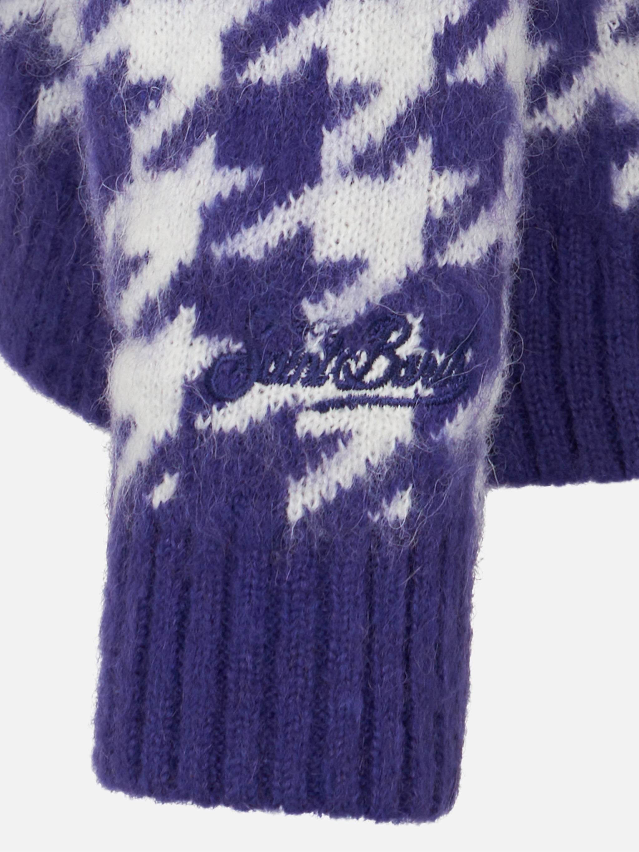 mc2-saint-barth-cardigan-crop-bambina-pied-de-poule-viola-bottoni-gioiello image 3