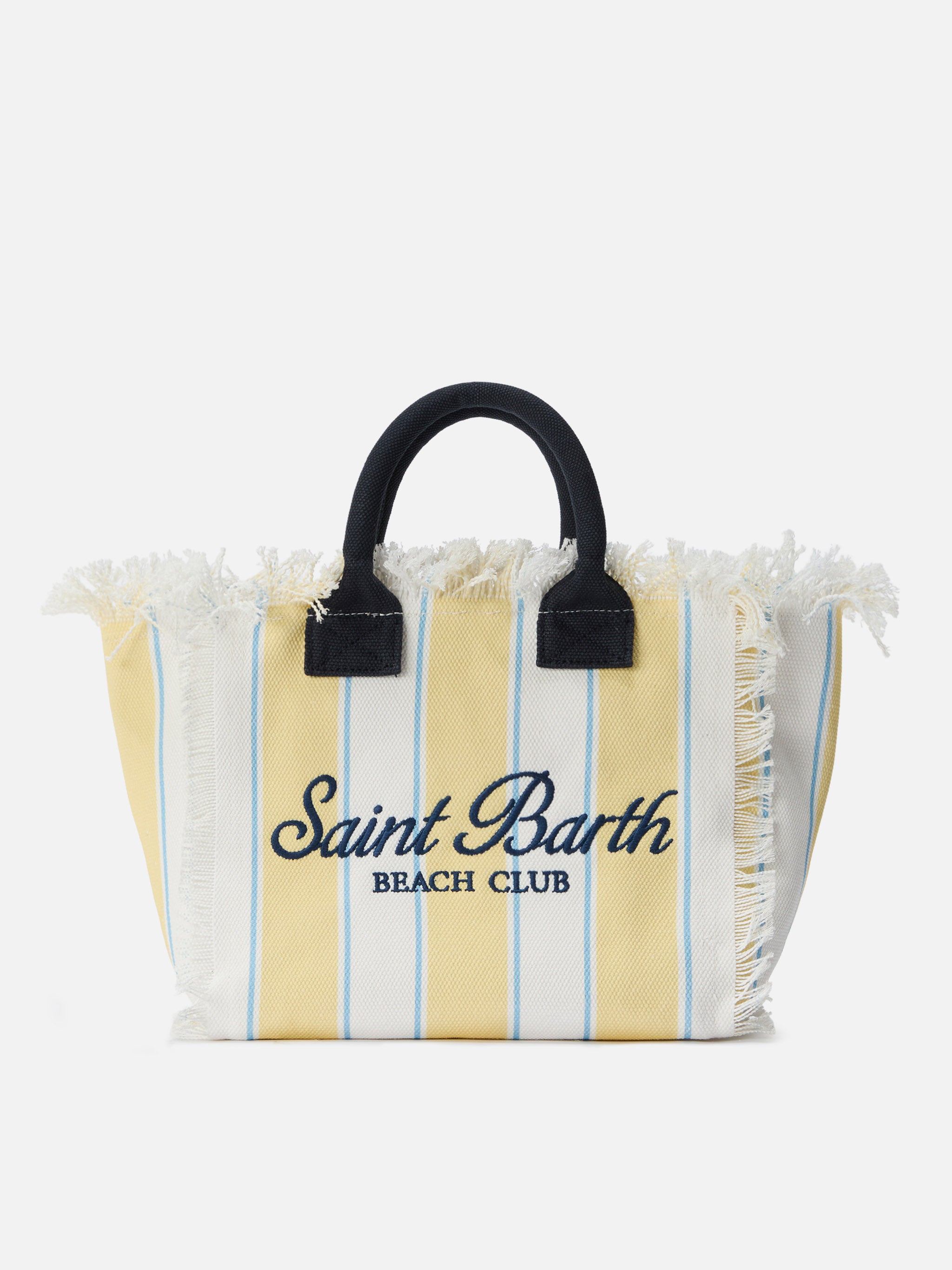 mc2-saint-barth-colette-borsa-canvas-gialla-a-righe-con-logo-ricamato image 1