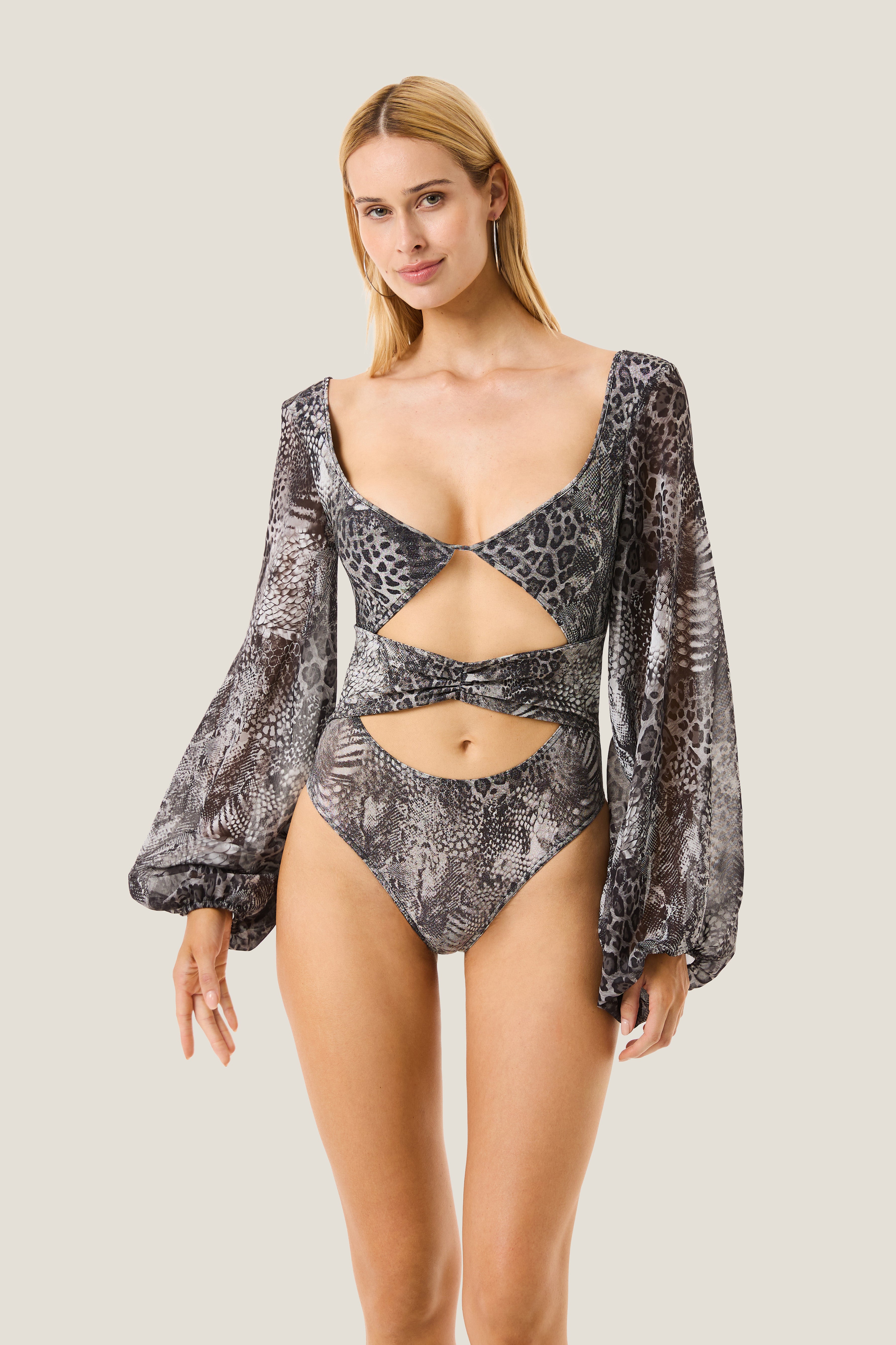 4giveness-body-manica-lunga-nodo-animalier-resort-body-donna image 1