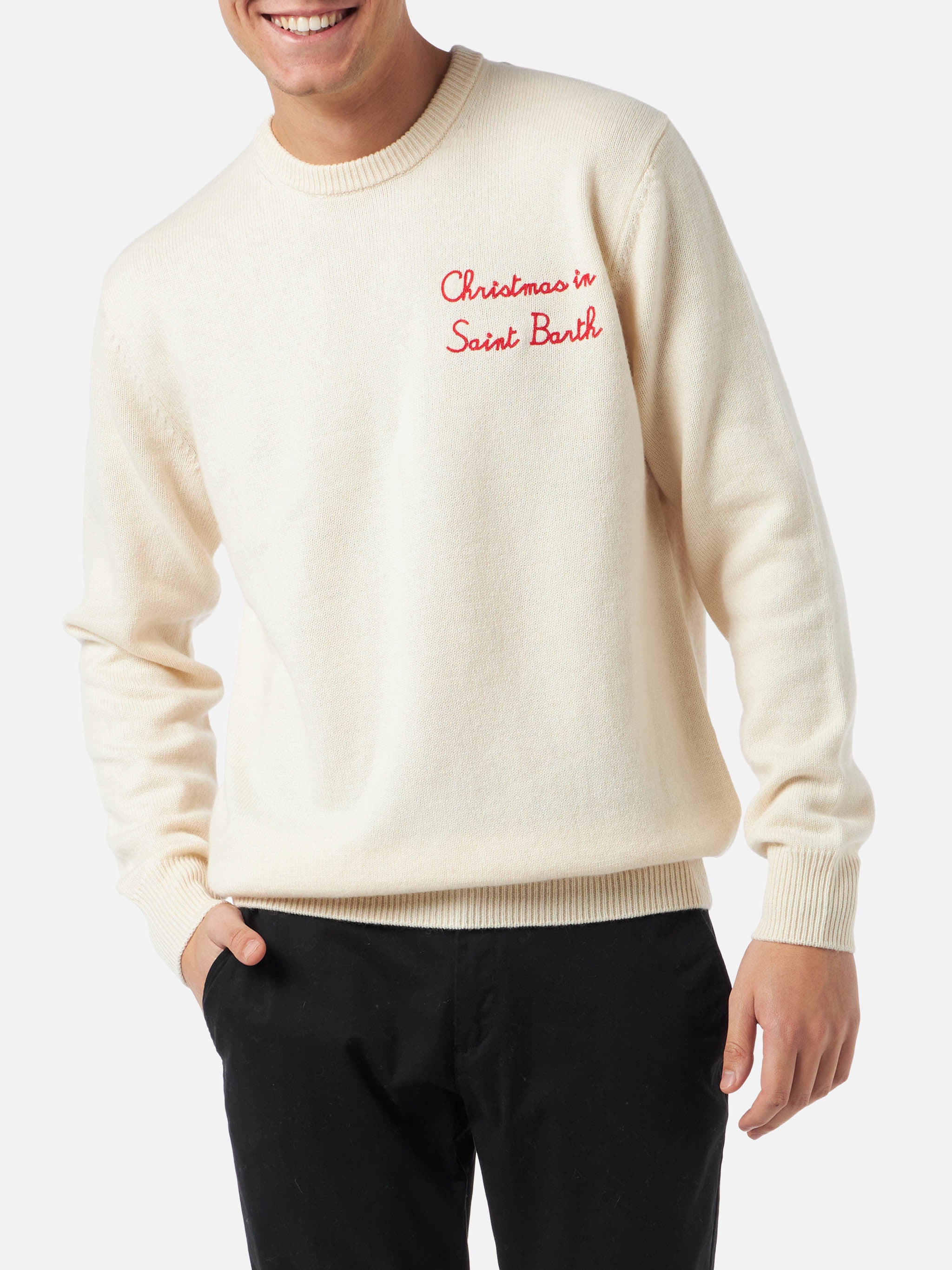 mc2-saint-barth-maglione-heron-uomo-girocollo-bianco-ricamo-christmas-in-saint-b image 2