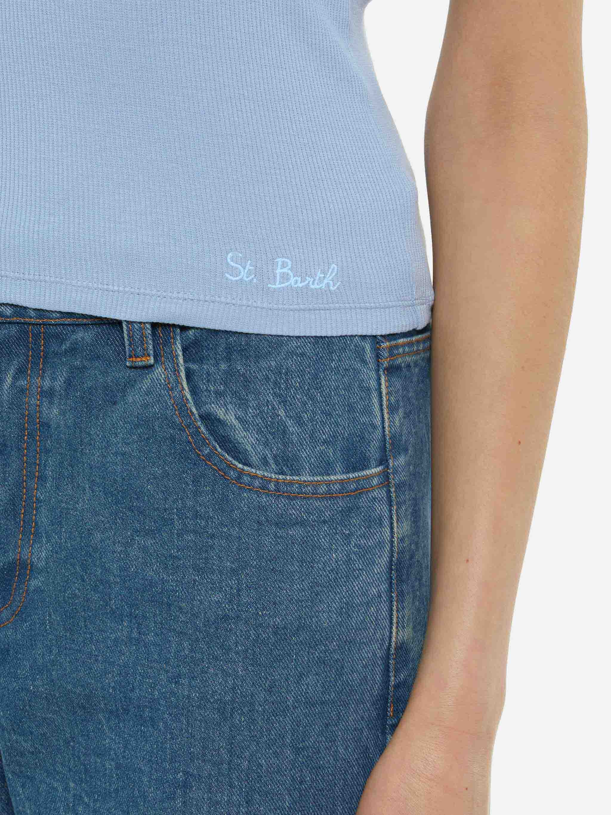mc2-saint-barth-canotta-ada-in-cotone-a-coste-blu-polvere-per-donna image 3