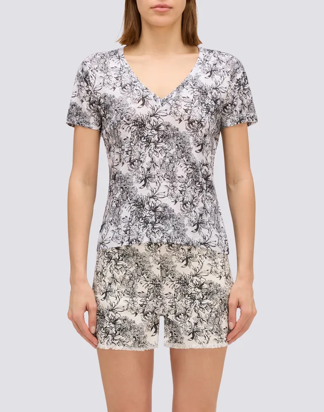 sundek-t-shirt-donna-mezza-manica-in-lino-stampa-fleur-de-joie image 1