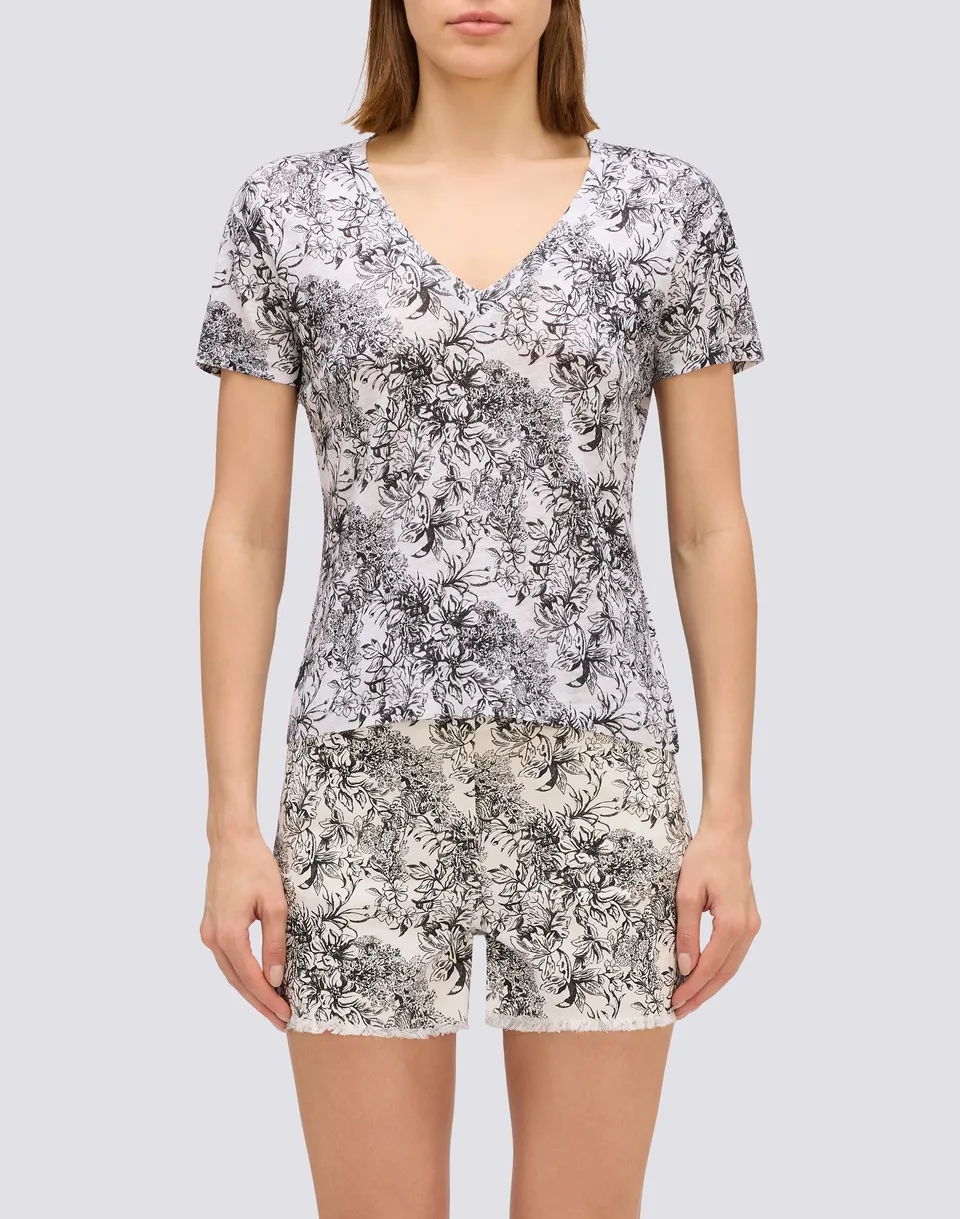 sundek-t-shirt-donna-mezza-manica-in-lino-stampa-fleur-de-joie image 1
