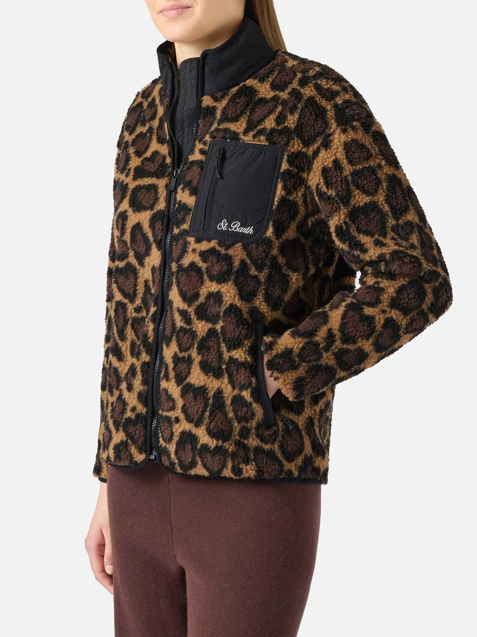 mc2-saint-barth-giacca-pile-teddy-keystone-donna-leopardata-cuore-marrone image 1