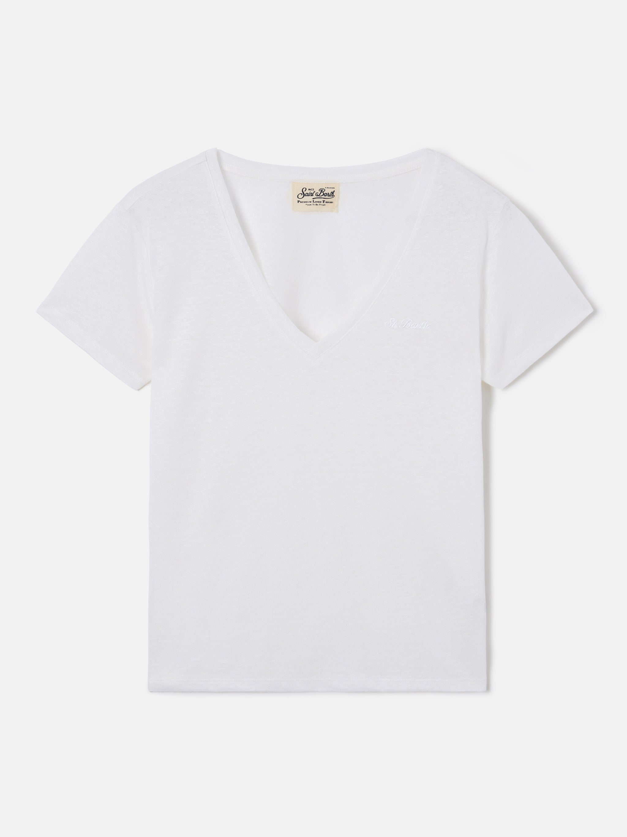 mc2-saint-barth-eloise-t-shirt-donna-in-lino-bianco-con-logo-ricamato image 1