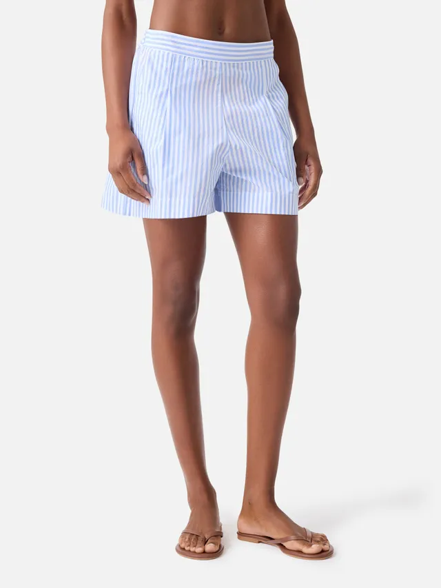 mc2-saint-barth-shorts-amani-da-donna-in-cotone-popeline-a-righe-azzurre-amn0001 image 1