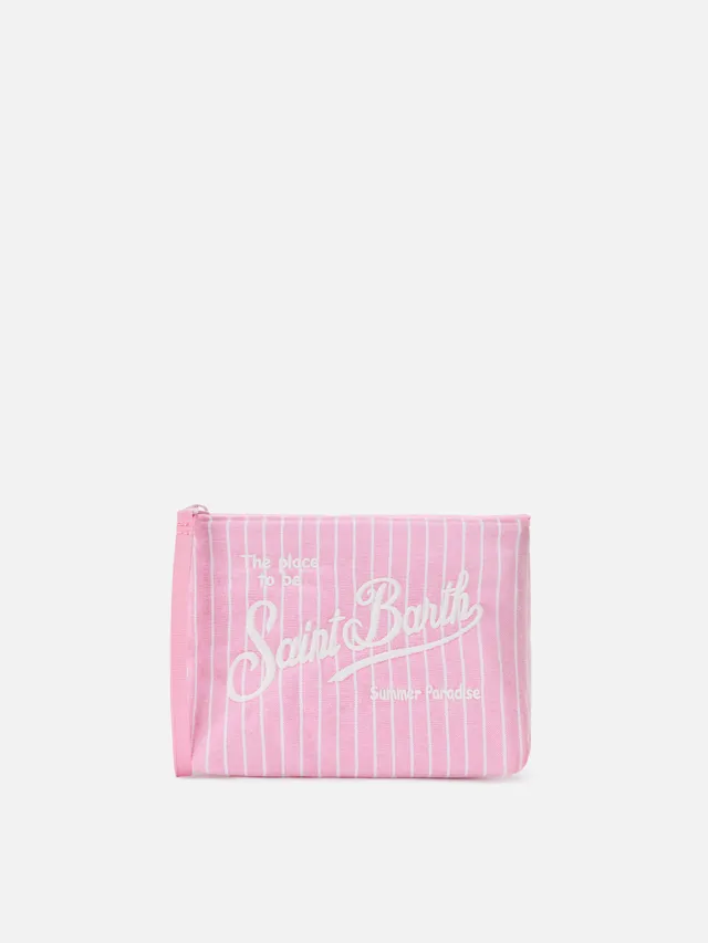 mc2-saint-barth-pochette-aline-in-cotone-rosa-a-righe-con-zip-e-logo-ricamato image 1