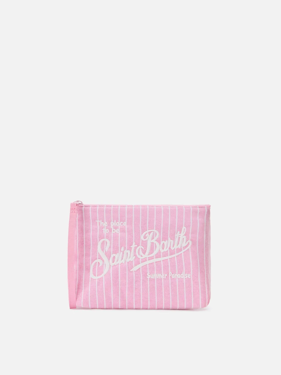 mc2-saint-barth-pochette-aline-in-cotone-rosa-a-righe-con-zip-e-logo-ricamato image 1