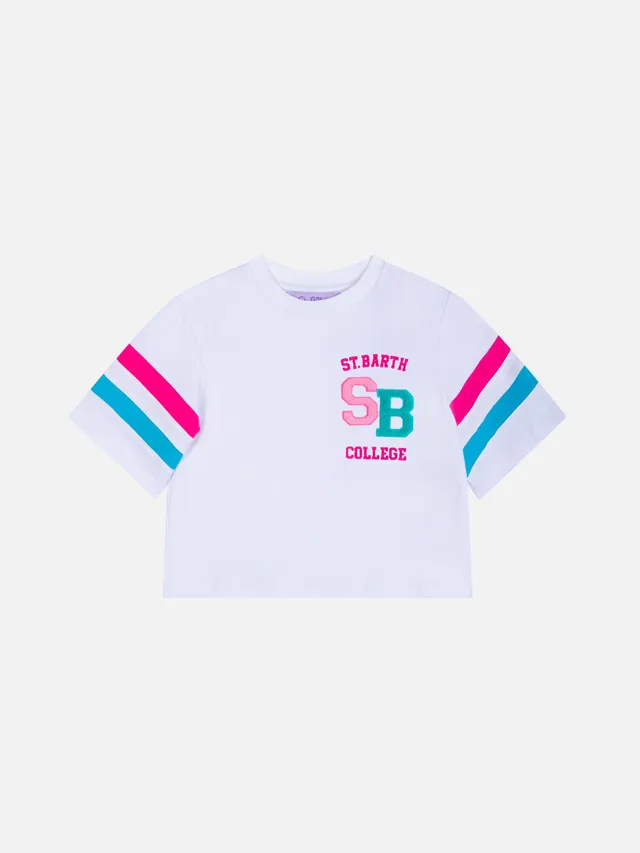 mc2-saint-barth-t-shirt-crop-bambina-bianca-in-cotone-sb-college image 1
