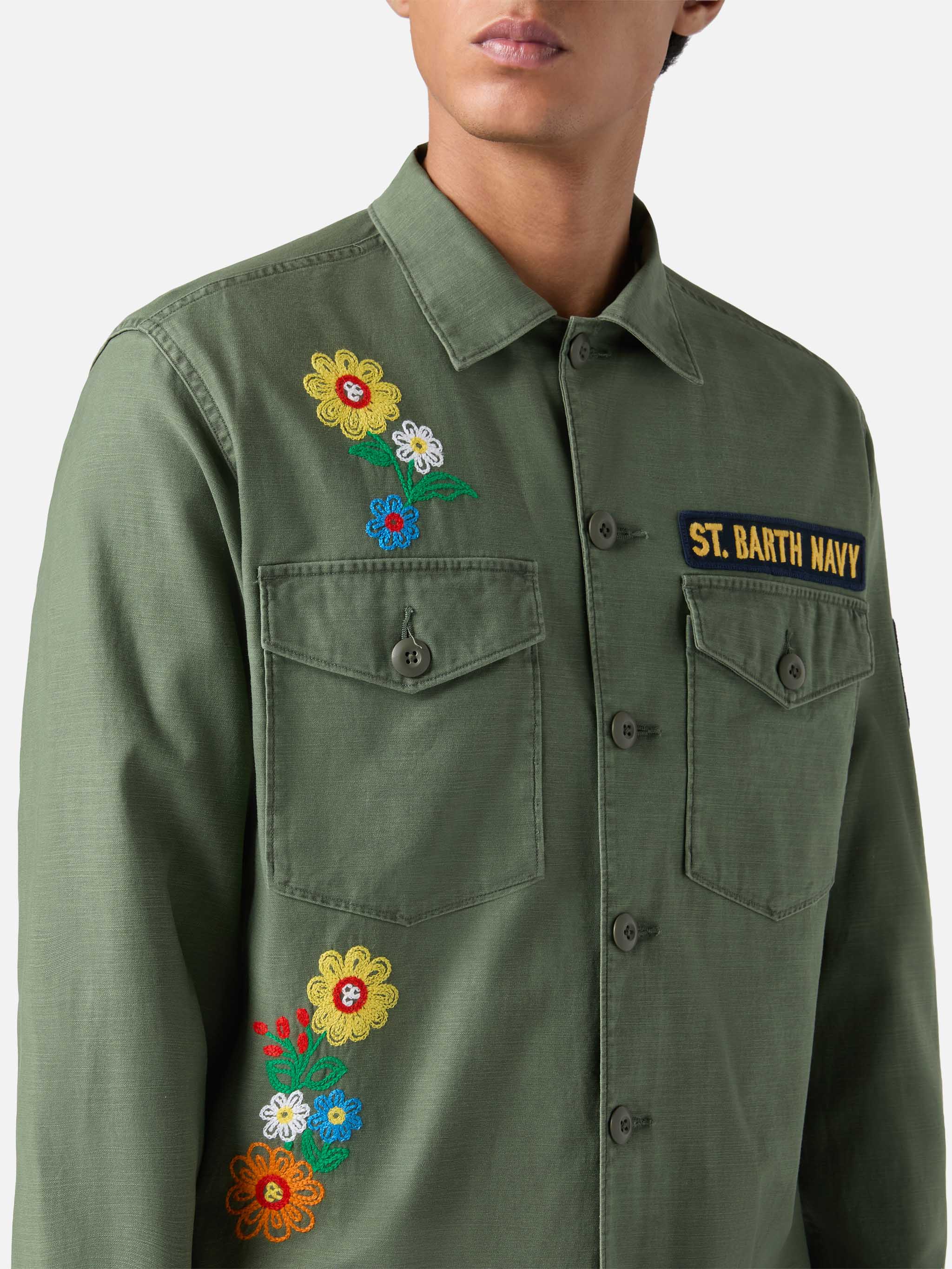 mc2-saint-barth-sovracamicia-esteban-uomo-verde-militare-ricamata image 5