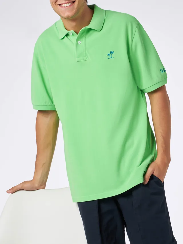 mc2-saint-barth-beverly-hills-polo-uomo-verde-fluo-effetto-vintage image 1