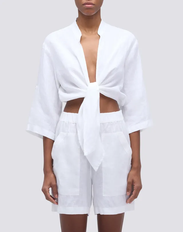 sundek-blusa-in-lino-cropped-con-nodo-donna image 1