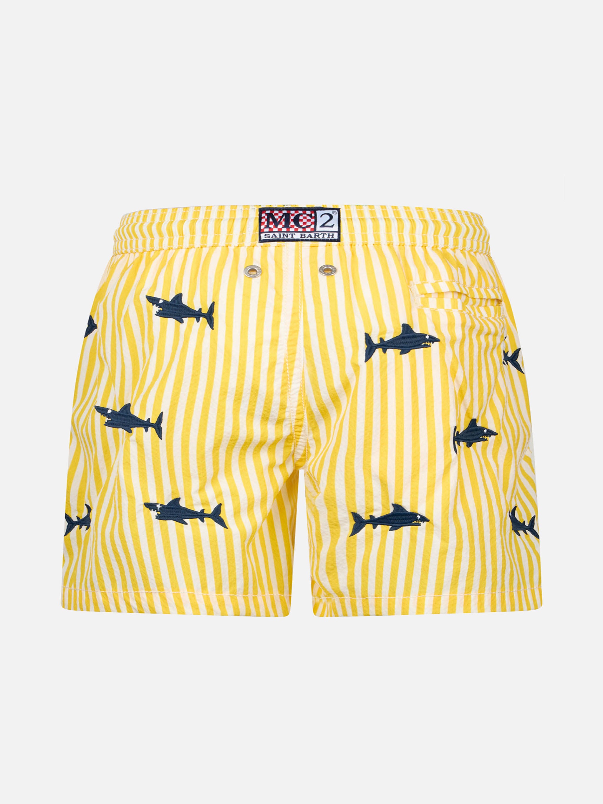 mc2-saint-barth-jean-costume-mare-bambino-giallo-seersucker-ricamo-squali image 2