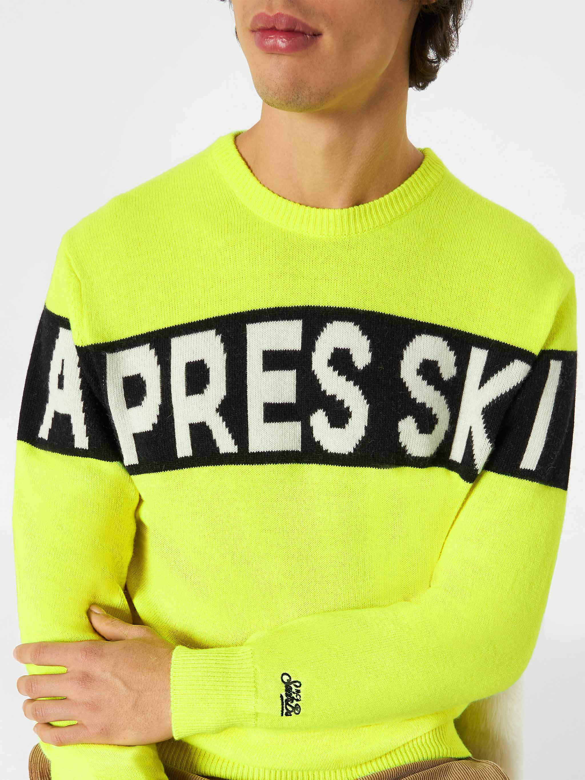 maglia-mc2-saint-barth-heron-ski-con-lettering-apres-ski-giallo-fluo-e-nero image 2