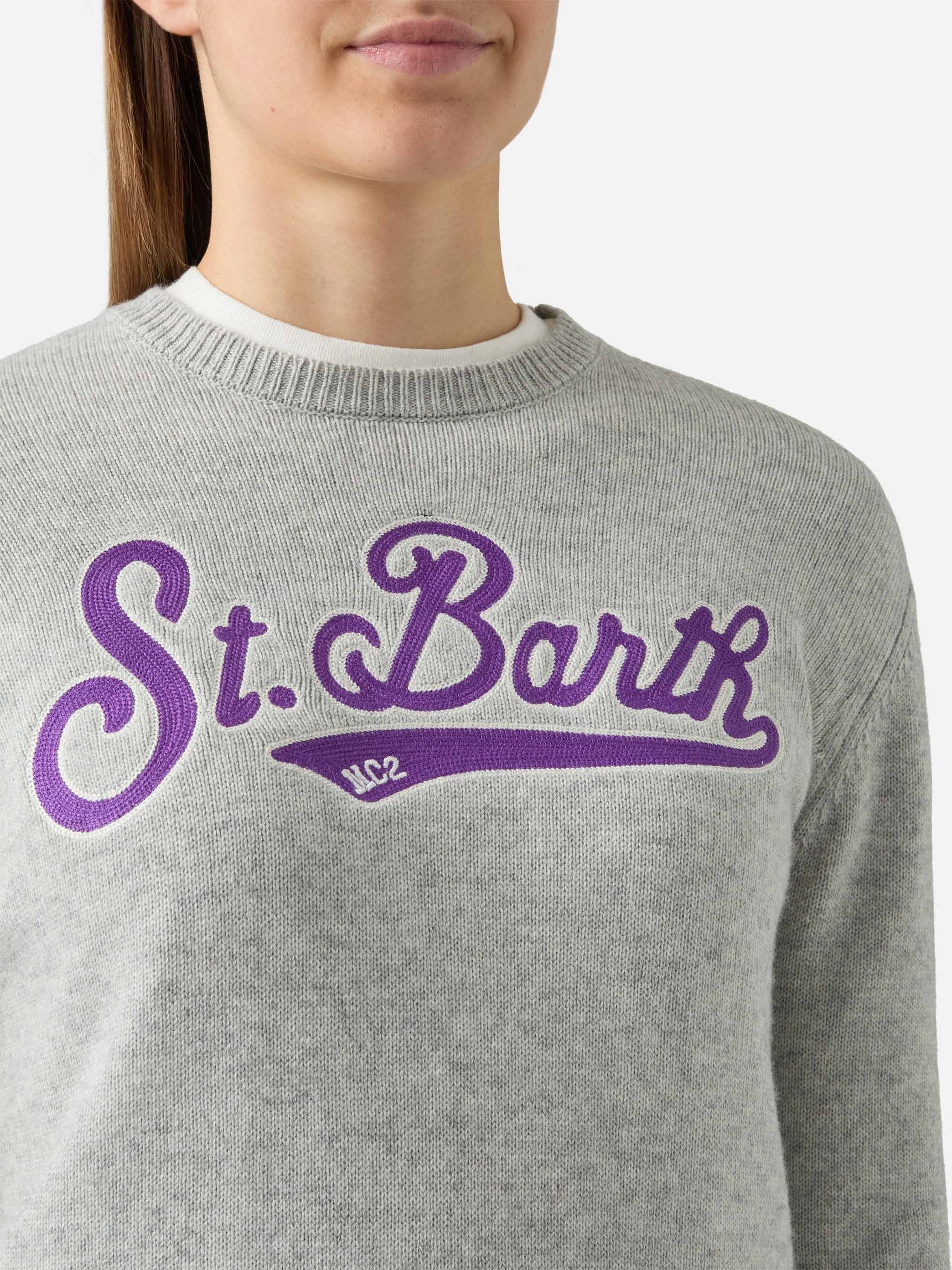 mc2-saint-barth-new-queen-girocollo-donna-grigio-in-misto-cashmere-con-patch image 2