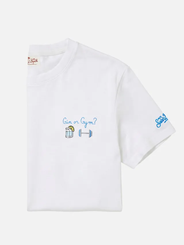 mc2-saint-barth-portofino-t-shirt-bianca-con-ricamo-gin-or-gym image 1