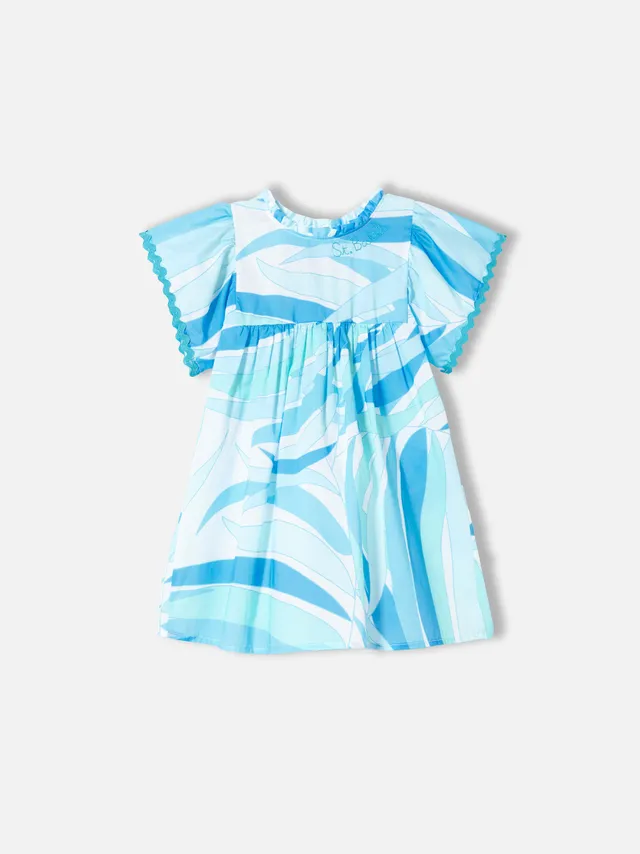 mc2-saint-barth-abito-da-bambina-stampa-palme-azzurre-maniche-corte-cotone image 1