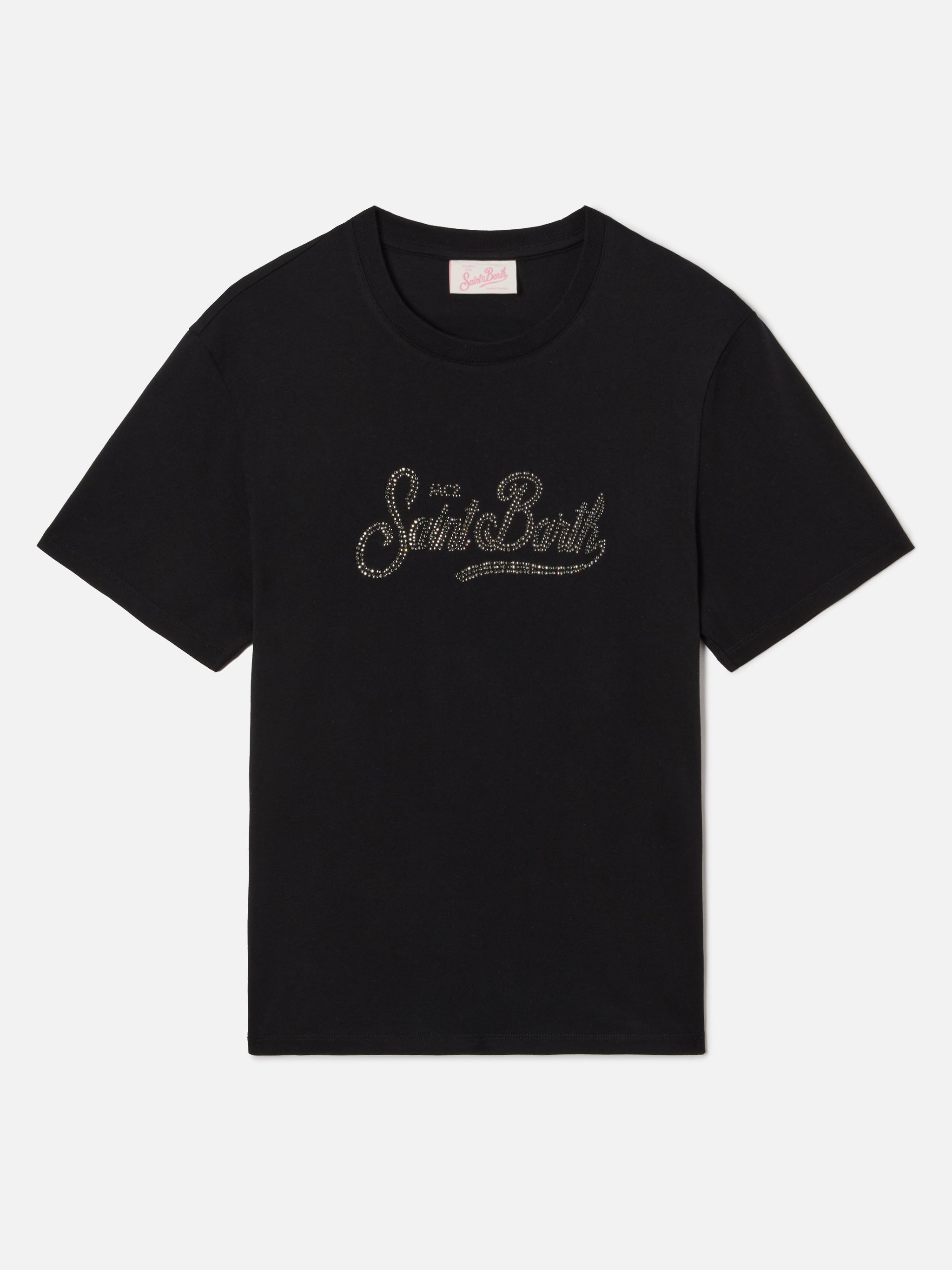 mc2-saint-barth-emilie-t-shirt-donna-nera-con-logo-in-strass image 1