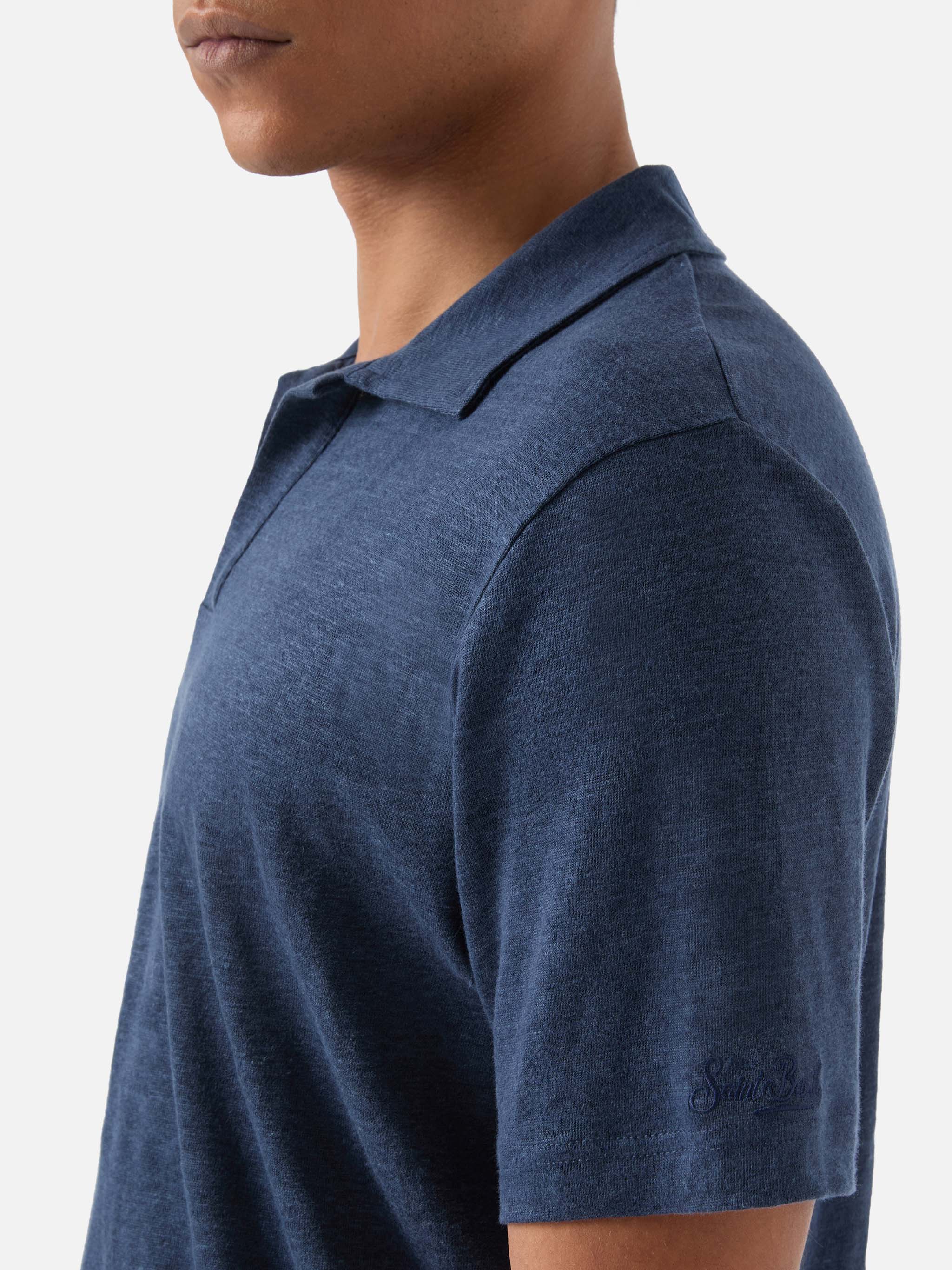 polo-fraser-mc2-saint-barth-in-puro-lino-blu-navy-con-collo-polo-senza-bottoni image 4