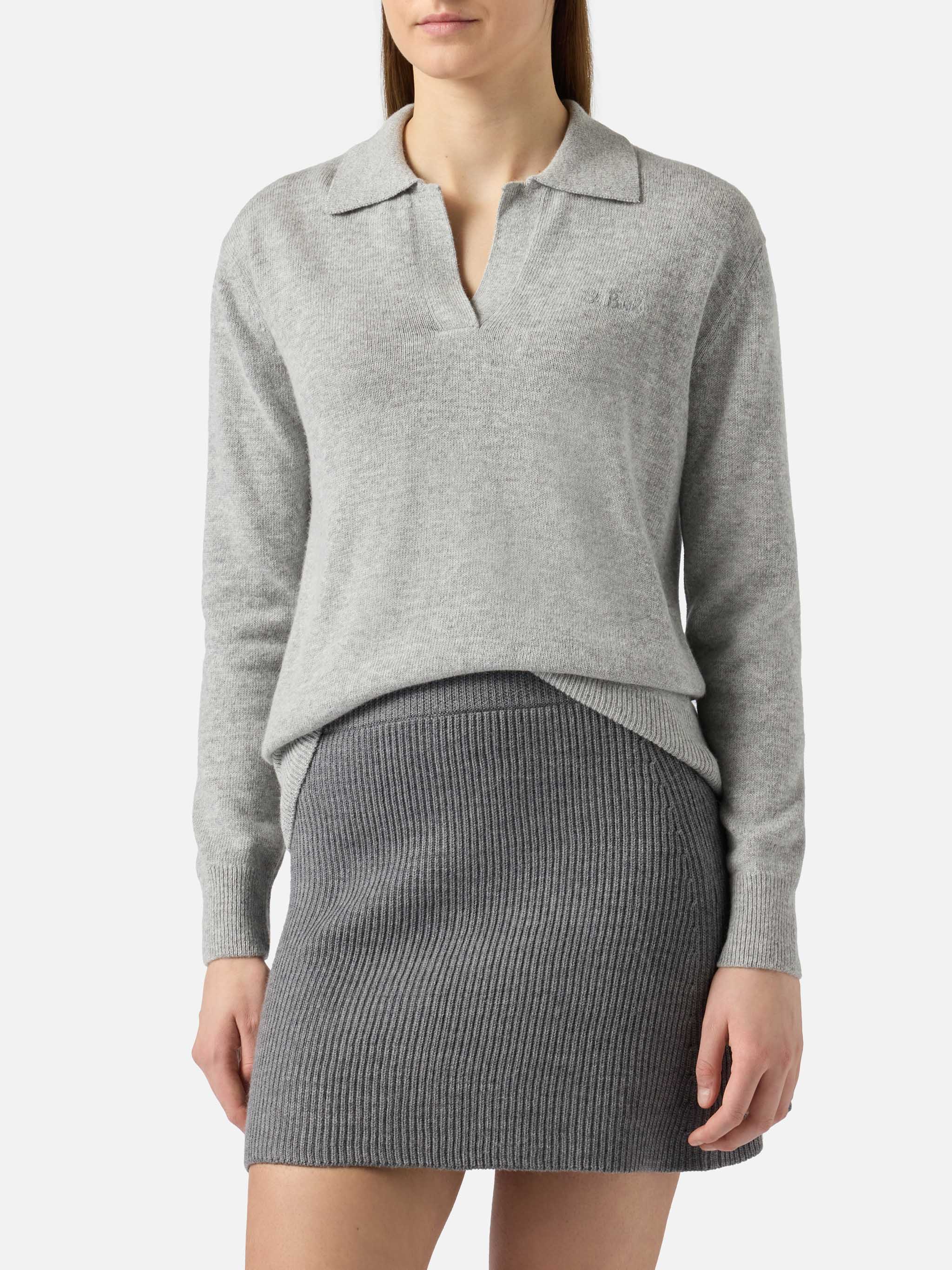 mc2-saint-barth-eze-maglione-donna-grigio-m-lange-collo-polo-misto-cashmere image 1