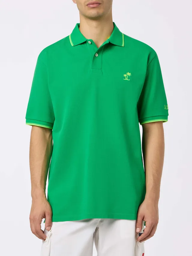 mc2-saint-barth-beverly-hills-polo-verde-in-cotone-piqu-con-ricamo-palme image 1