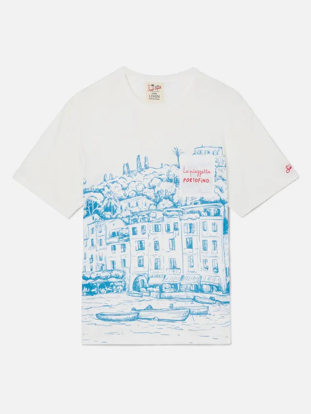 mc2-saint-barth-t-shirt-ecstasea-uomo-in-lino-jersey-bianco-con-stampa-portofino image 1