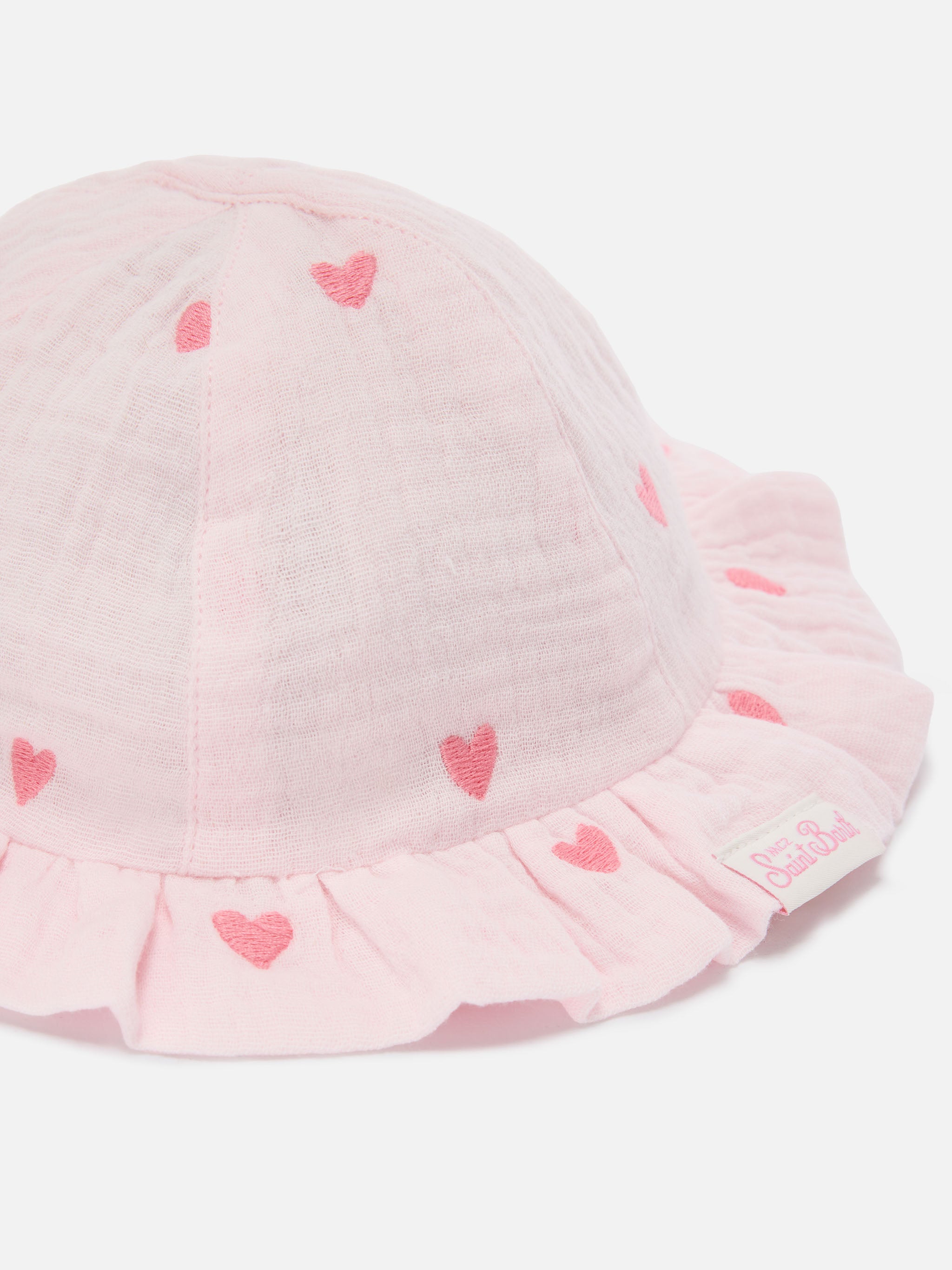mc2-saint-barth-doremi-cappellino-da-sole-bambina-in-mussola-rosa-con-ricamo-cuo image 2