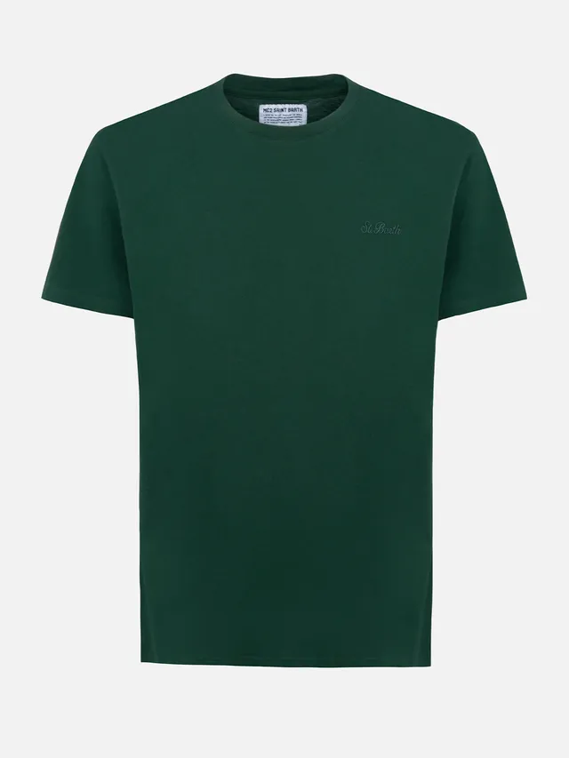 t-shirt-mc2-saint-barth-arnott-da-uomo-in-cotone-pesante-verde-british-tinta-uni image 1