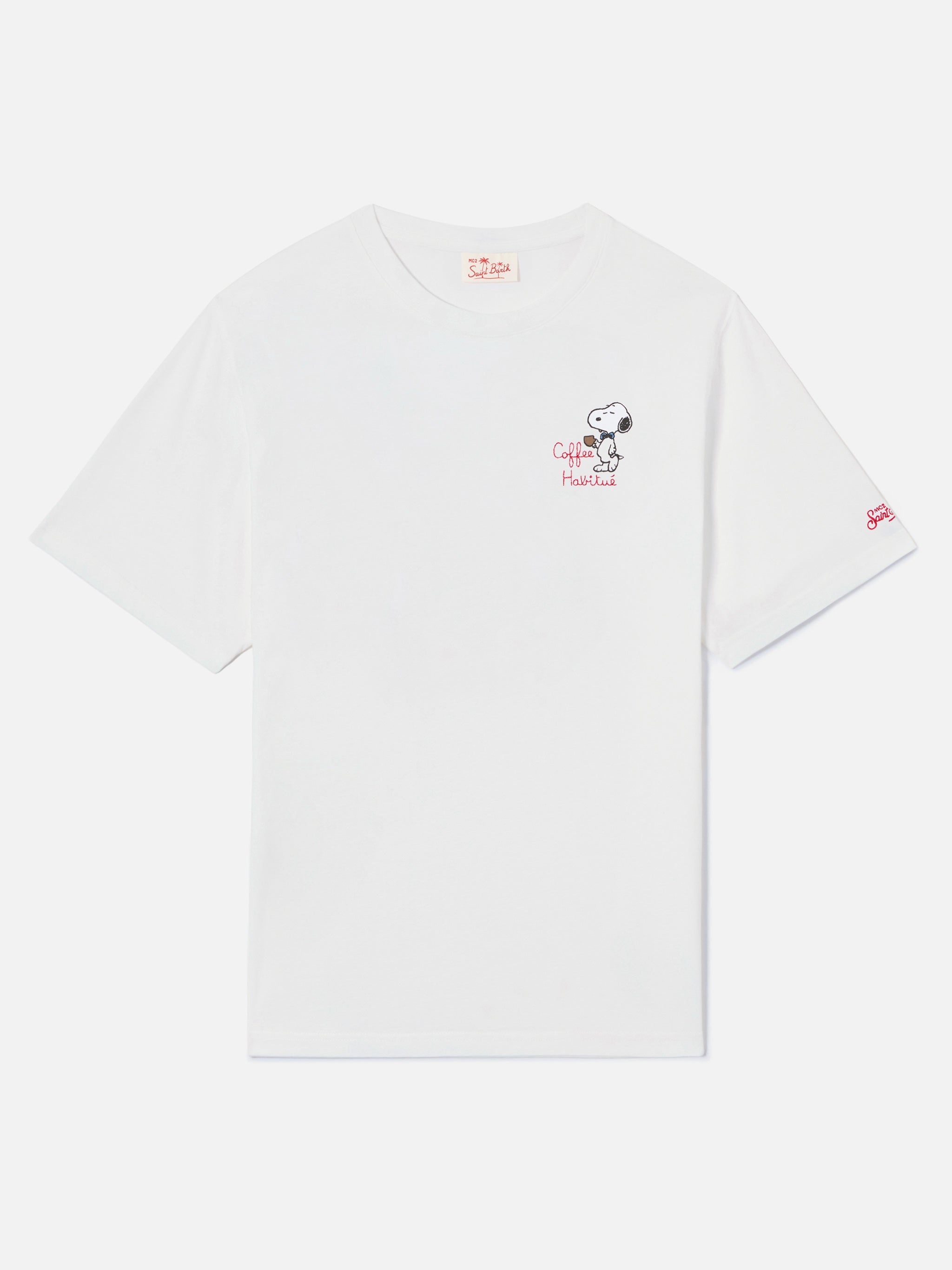 mc2-saint-barth-t-shirt-portofino-uomo-bianca-ricamo-coffee-habitu-peanuts-speci image 5