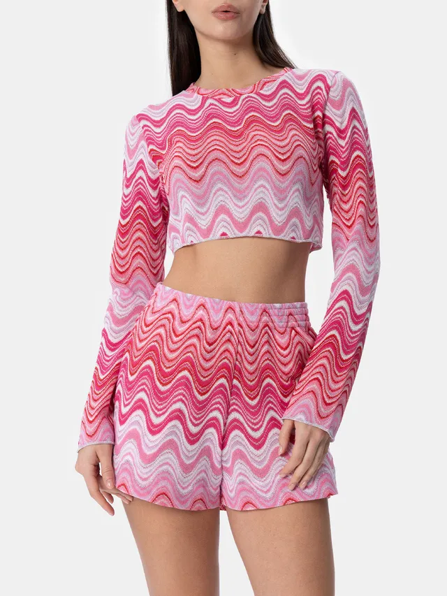 mc2-saint-barth-t-shirt-cropped-siviglia-in-maglia-raschel-rosa image 1