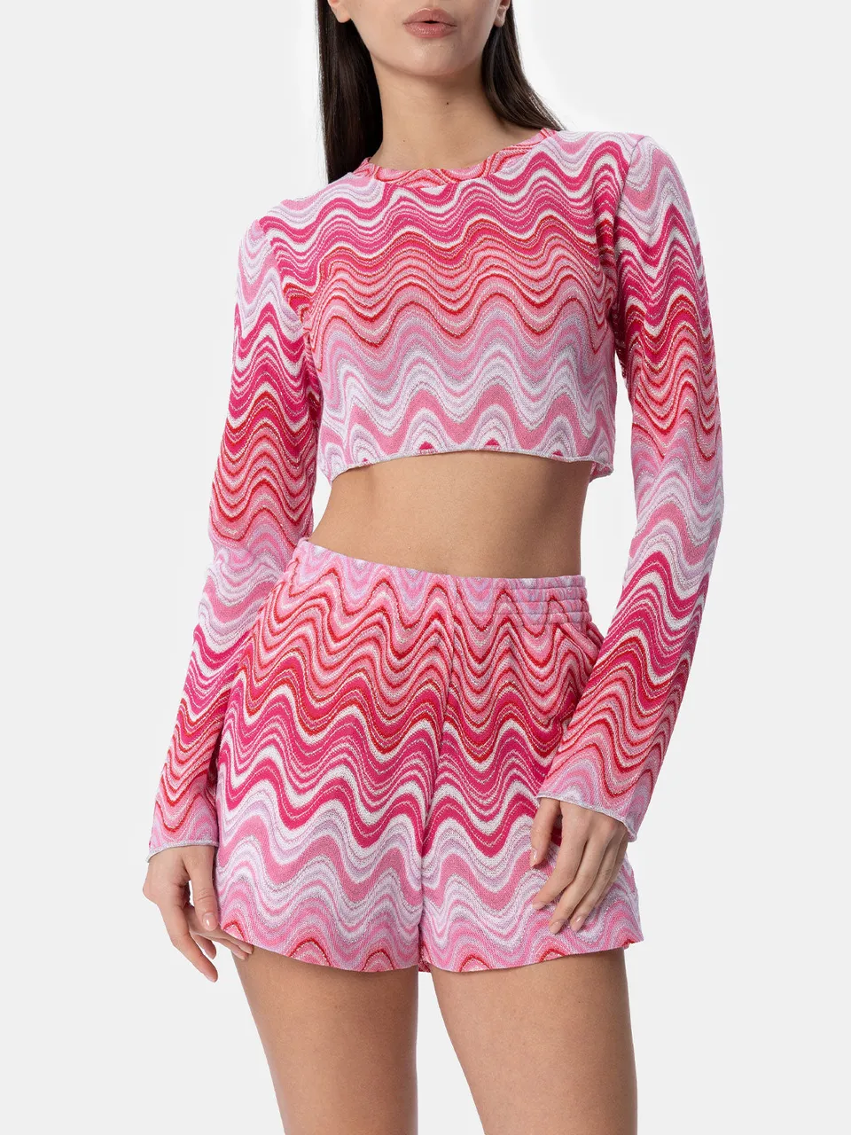 mc2-saint-barth-t-shirt-cropped-siviglia-in-maglia-raschel-rosa image 1