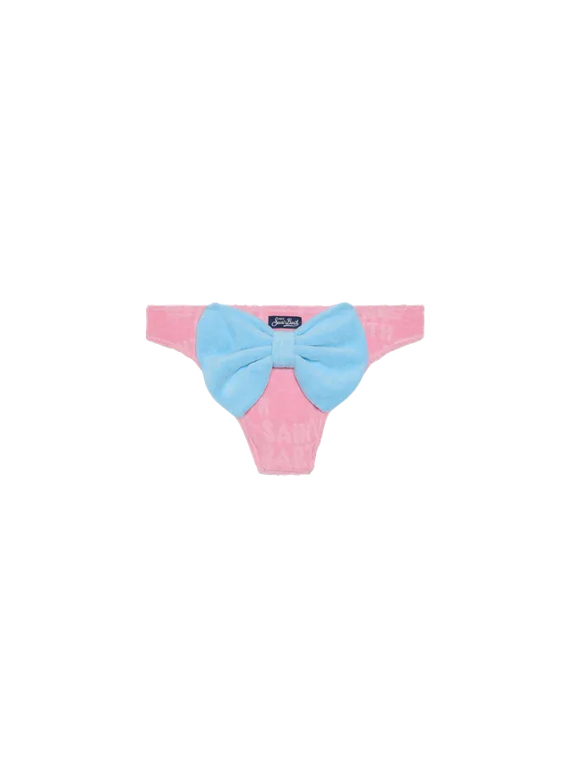 mc2-saint-barth-slip-da-bagno-bambina-spugna-rosa-con-fiocco image 1