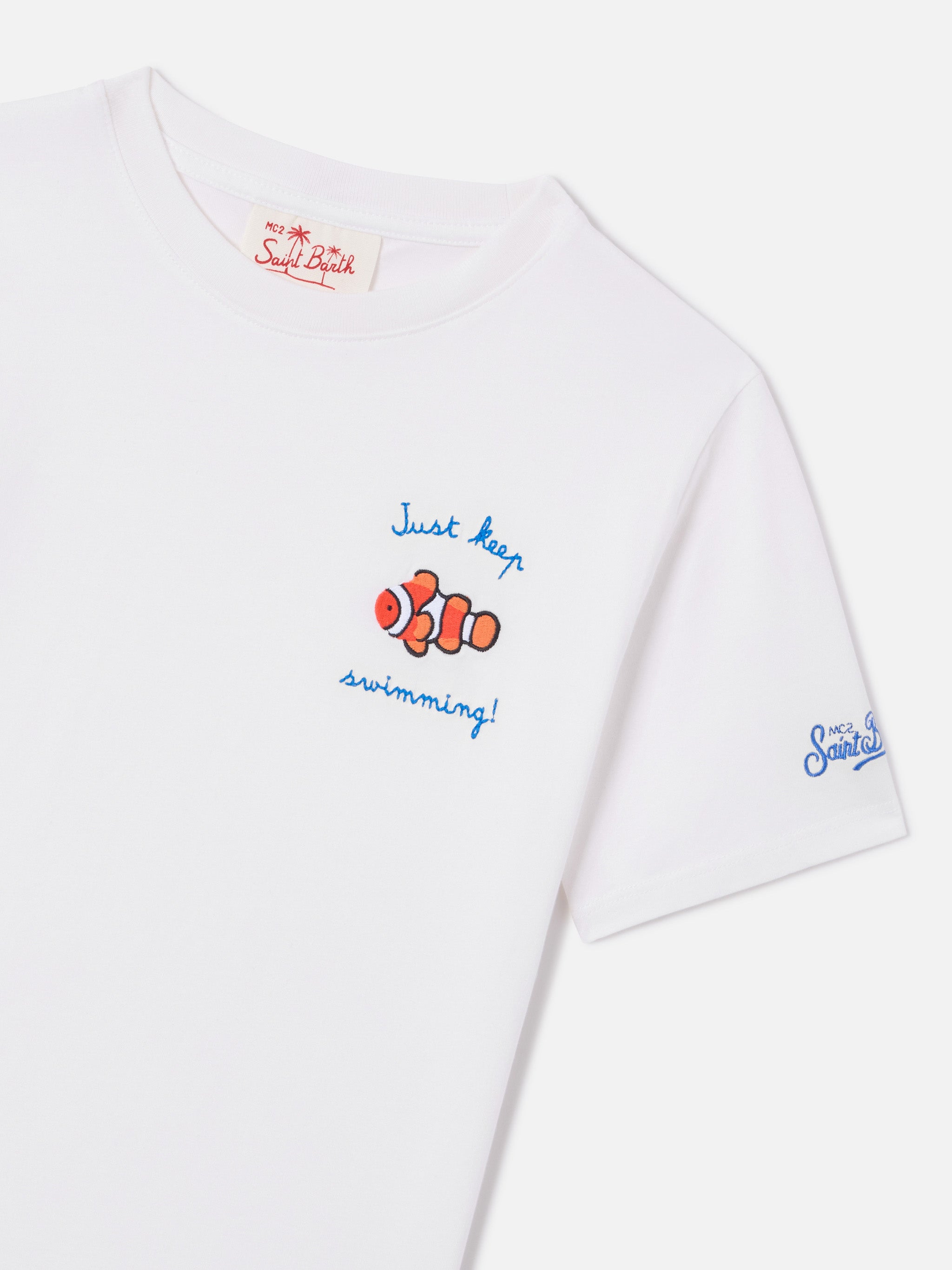 mc2-saint-barth-t-shirt-portofino-jr-bianca-just-keep-swimming-bambino image 2