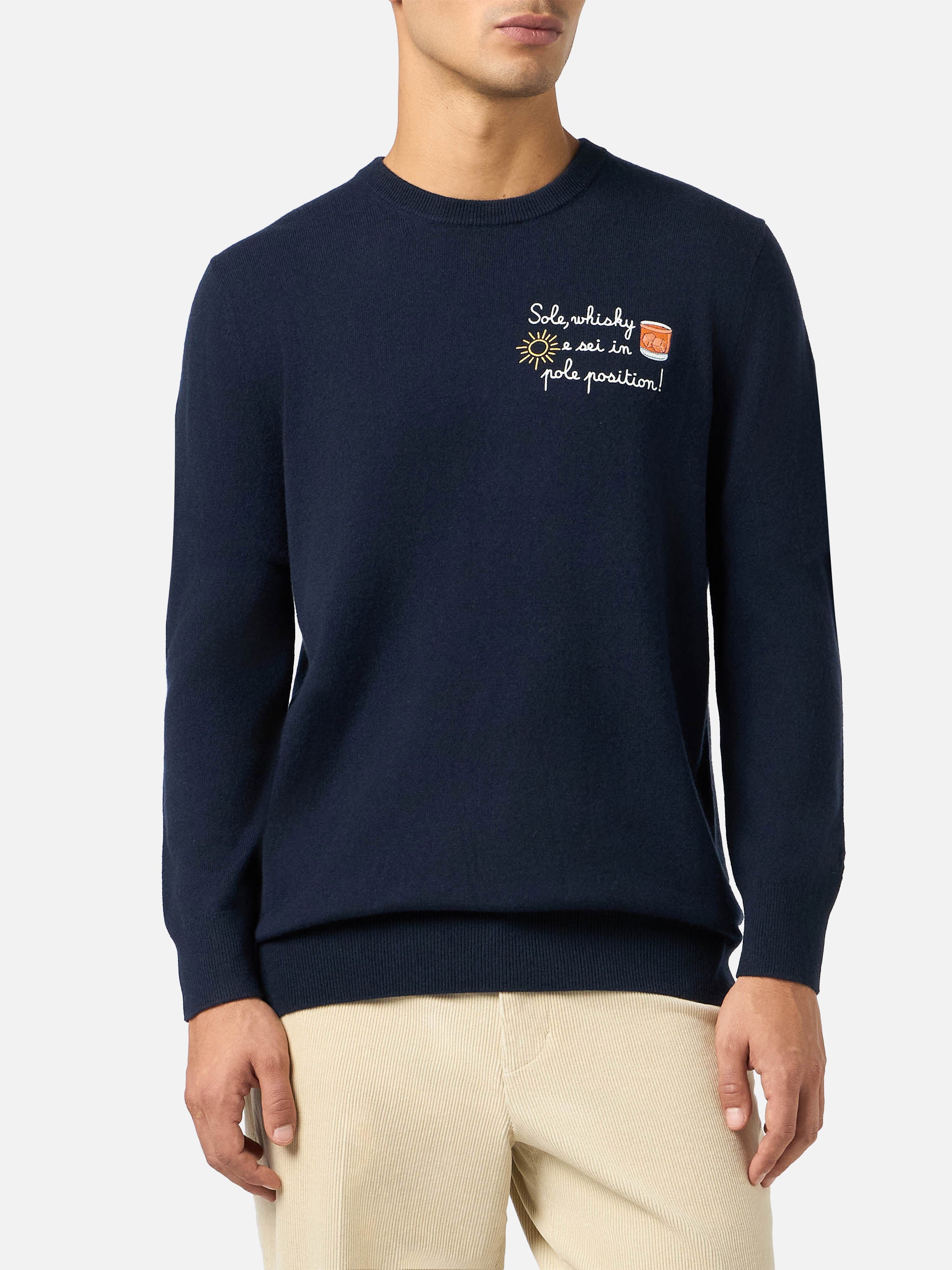 mc2-saint-barth-maglione-girocollo-heron-light-uomo-blu-navy-ricamo-sole-vacanze image 2