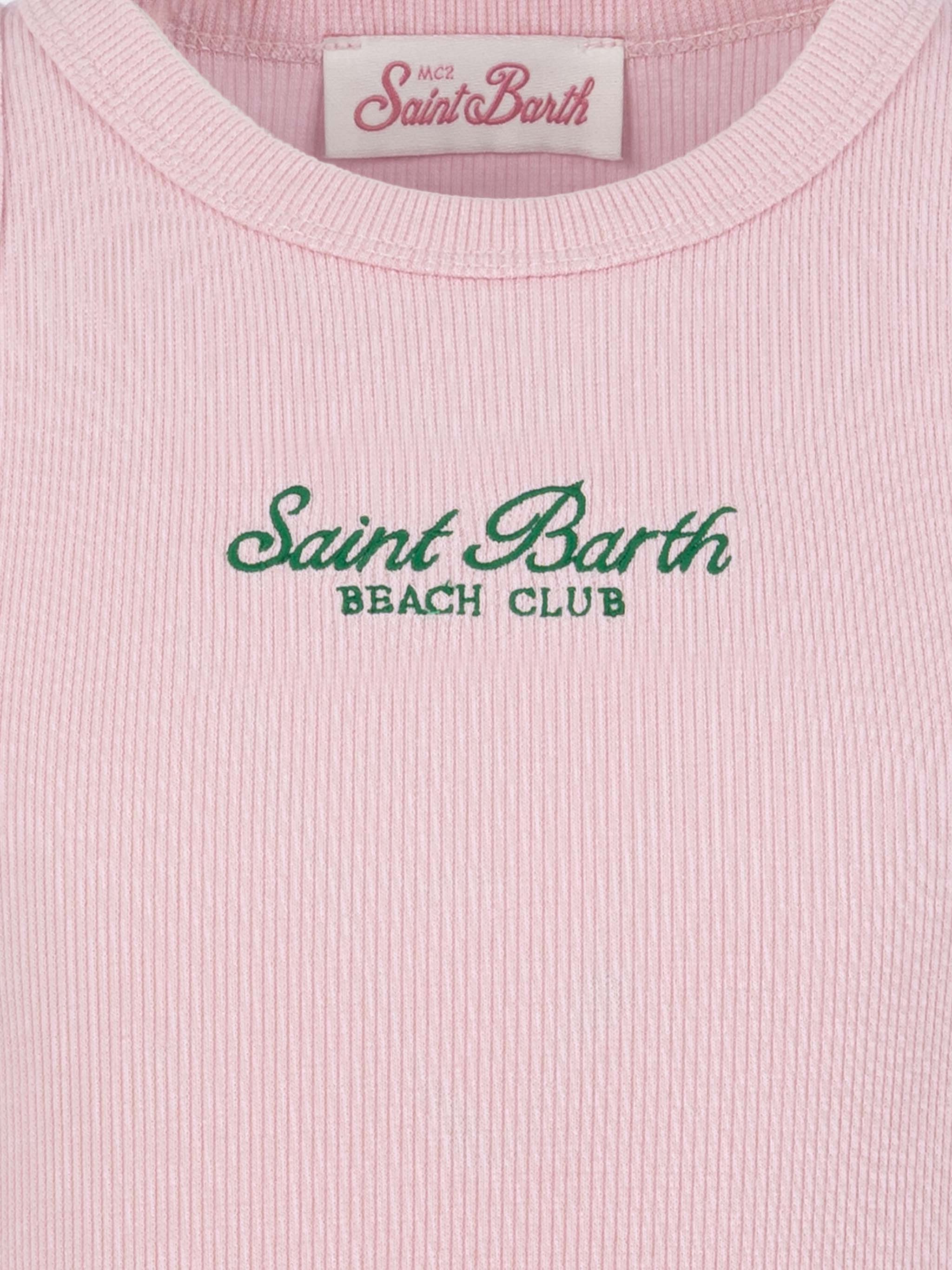 top-corto-blue-jr-mc2-saint-barth-in-maglia-a-coste-rosa-con-ricamo image 2
