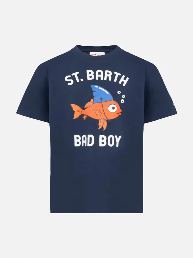 mc2-saint-barth-t-shirt-boy-cotone-blu-navy-stampa-bad-boy image 1