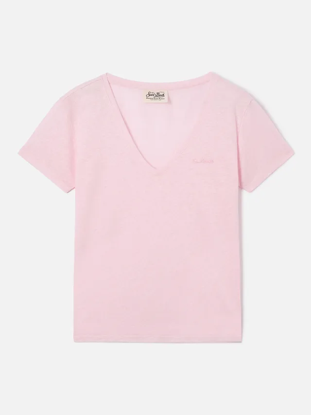 mc2-saint-barth-t-shirt-eloise-in-lino-rosa-con-logo-ricamato image 1