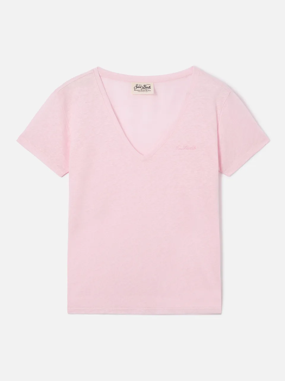 mc2-saint-barth-t-shirt-eloise-in-lino-rosa-con-logo-ricamato image 1