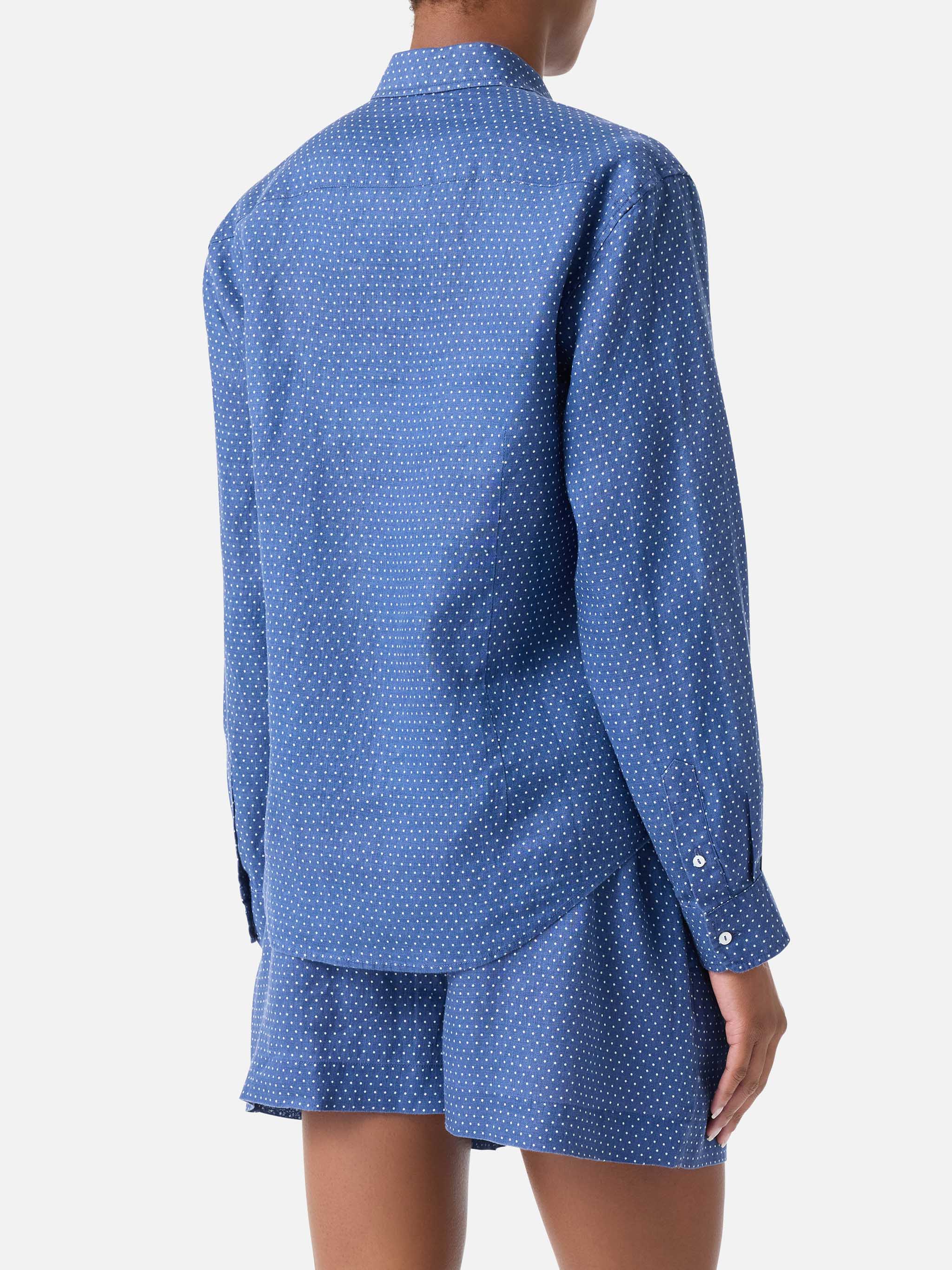 mc2-saint-barth-meredith-camicia-donna-in-lino-blu-a-pois-saint-barth image 3