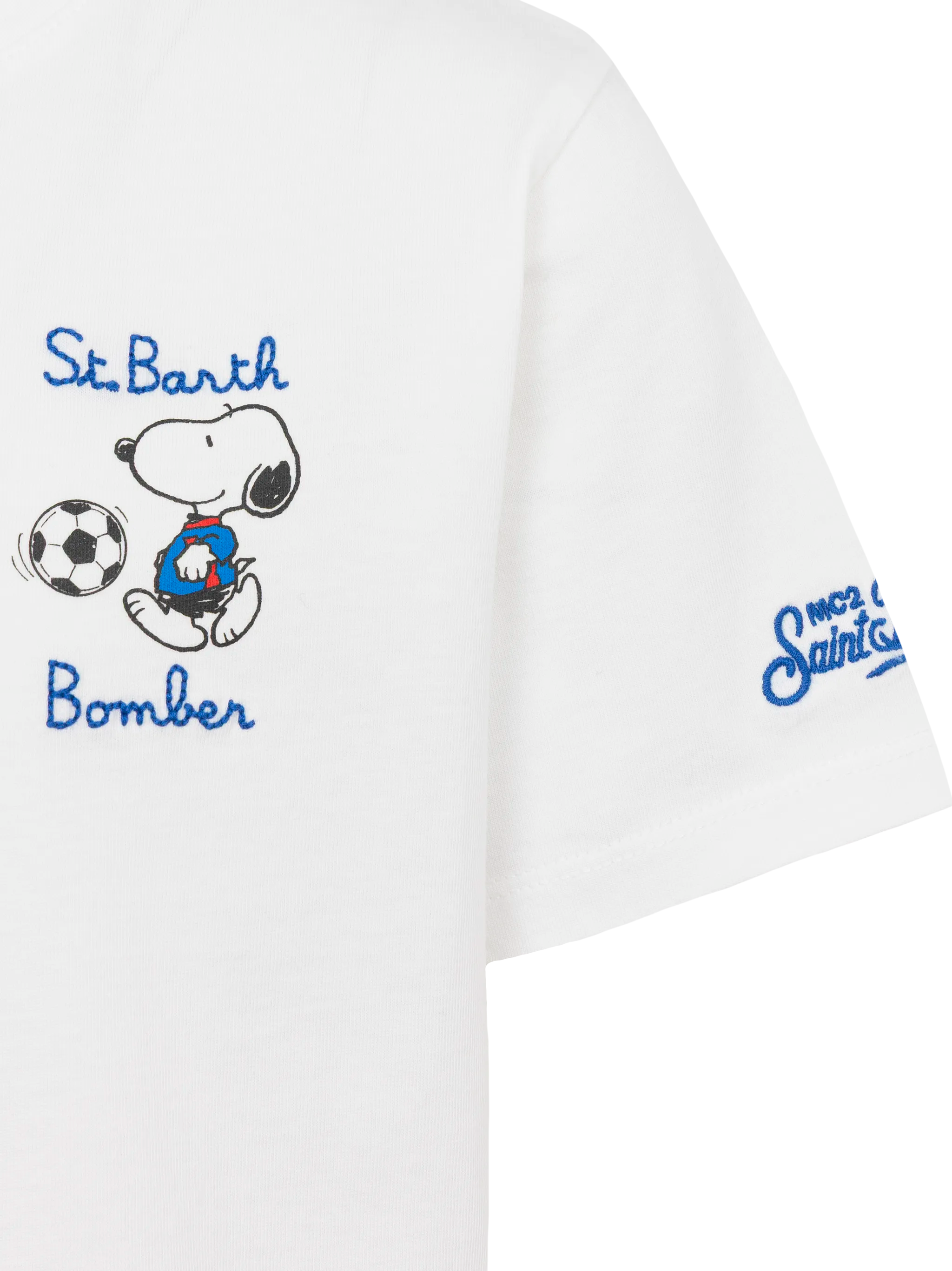 mc2-saint-barth-t-shirt-boy-cotone-bianco-ricamo-st-barth-bomber-e-stampa-snoopy image 3