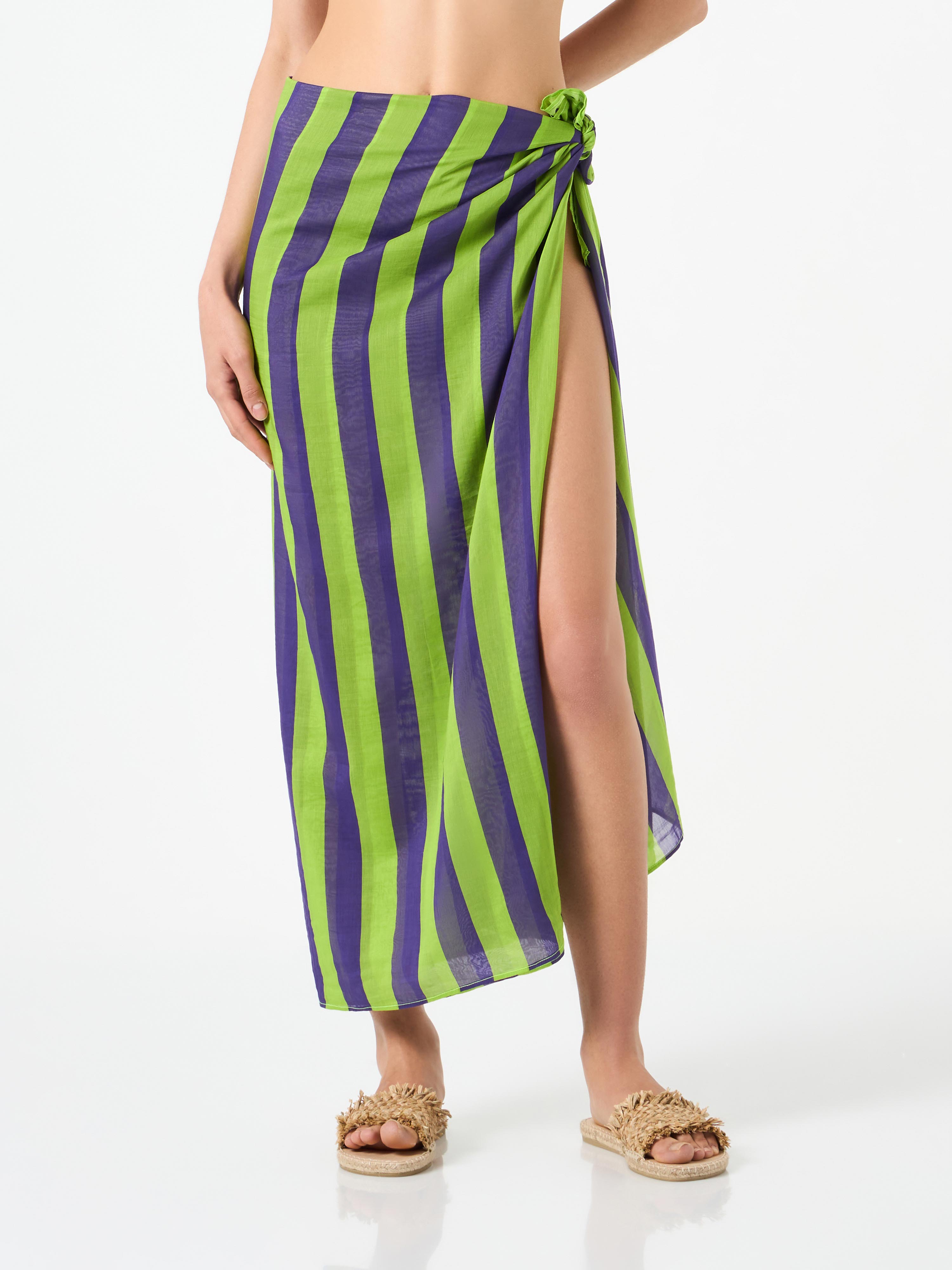 mc2-saint-barth-pareo-donna-cotone-verde-lime-viola-righe-145x200-cm image 1