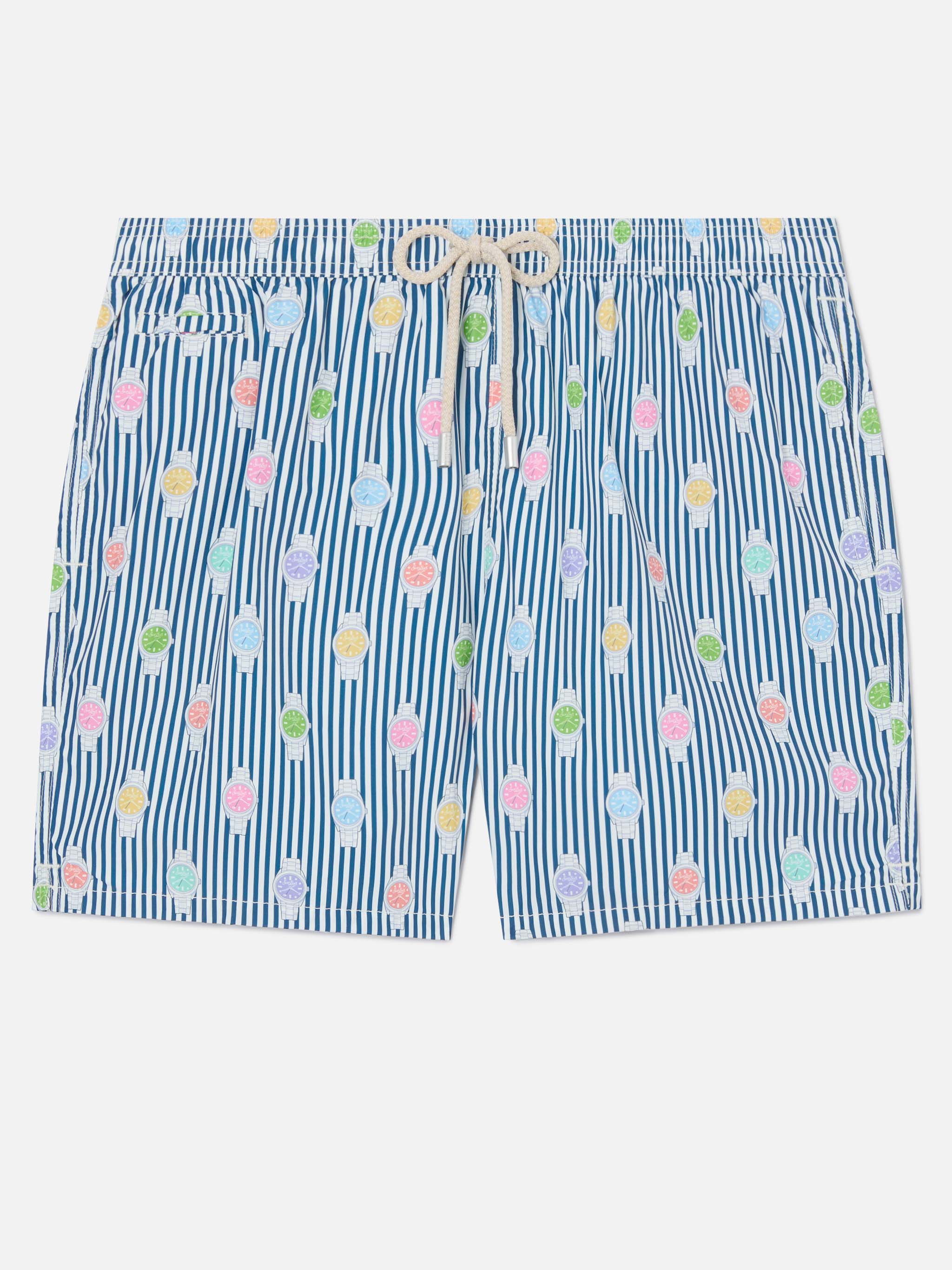 mc2-saint-barth-costume-da-bagno-uomo-lighting-micro-navy-a-righe-con-stampa-oro image 1
