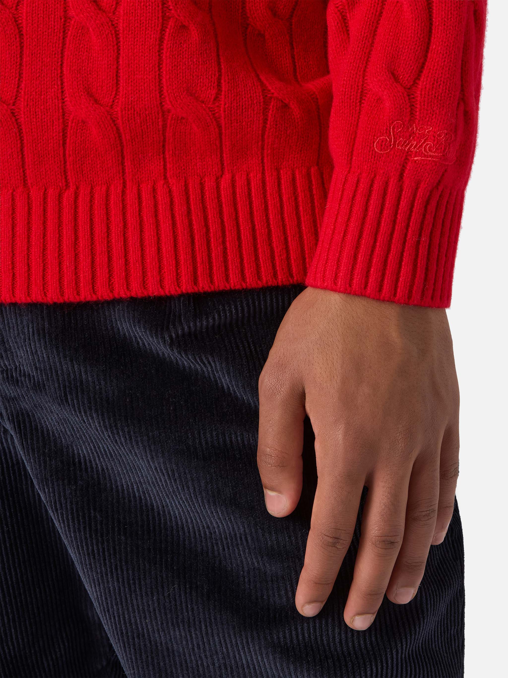 mc2-saint-barth-regent-maglione-uomo-a-trecce-in-lana-rossa image 4