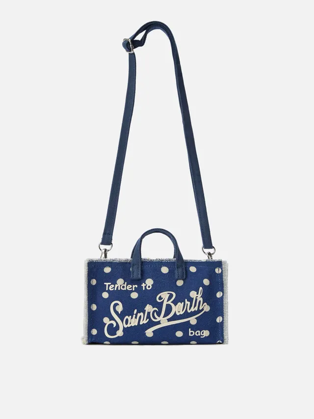 borsa-phone-micro-mc2-saint-barth-in-canvas-blu-a-pois-con-logo-a-contrasto image 1